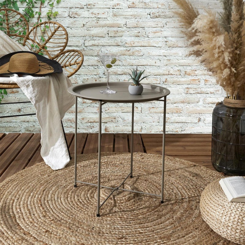Table basse de jardin rond en Métal Beige - 6