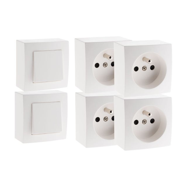 Lot de 2 interrupteurs va et vient + 4 prises 16A en saillie - Blanc - Presto - Zenitech
