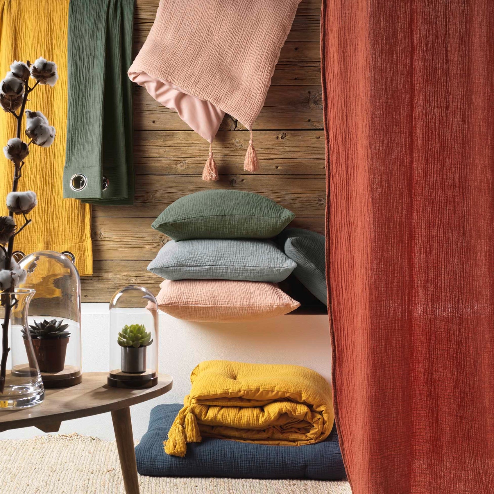 Parure de lit en gaze de coton - Rose Clair - 240x220 cm - Gaze de coton/Coton - 3