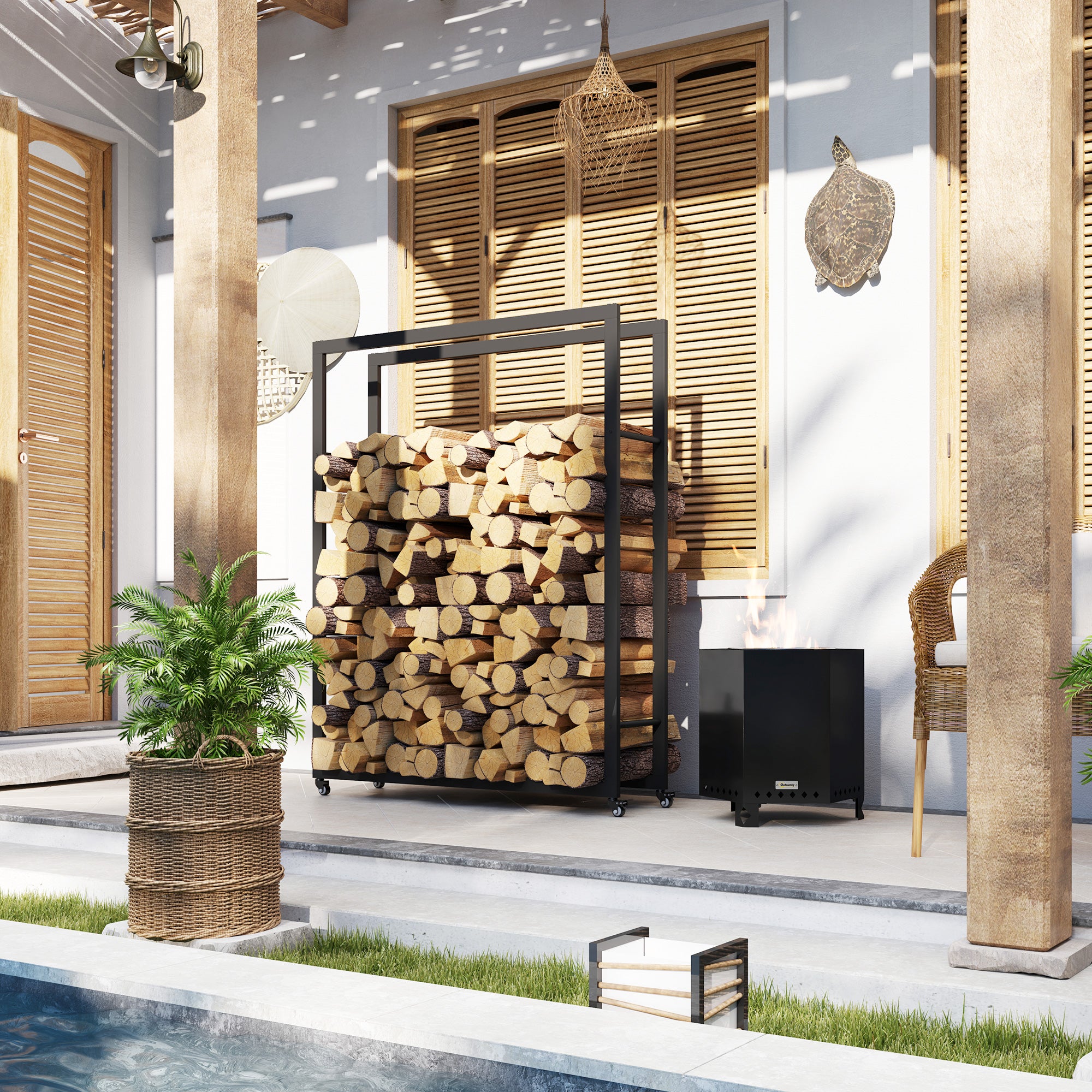 Outsunny Porta Legna Verticale Metallico 50x30x100 Cm - Per Interni Ed Esterni