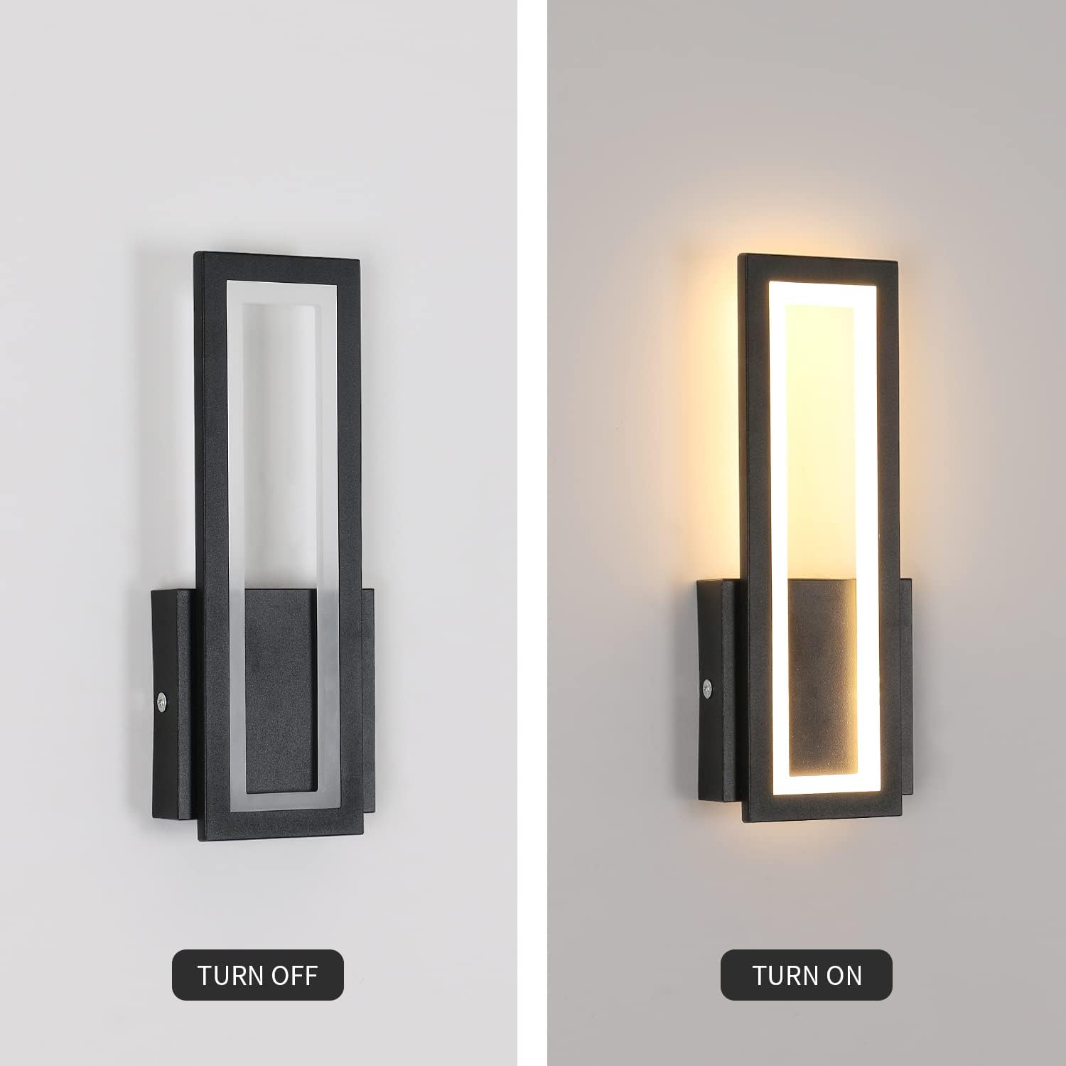 GOECO Applique murale LED d'intérieur, 16W Applique murale moderne en acrylique, Applique murale noire d'intérieur pour le salon, Blanc chaud 3000K - 5