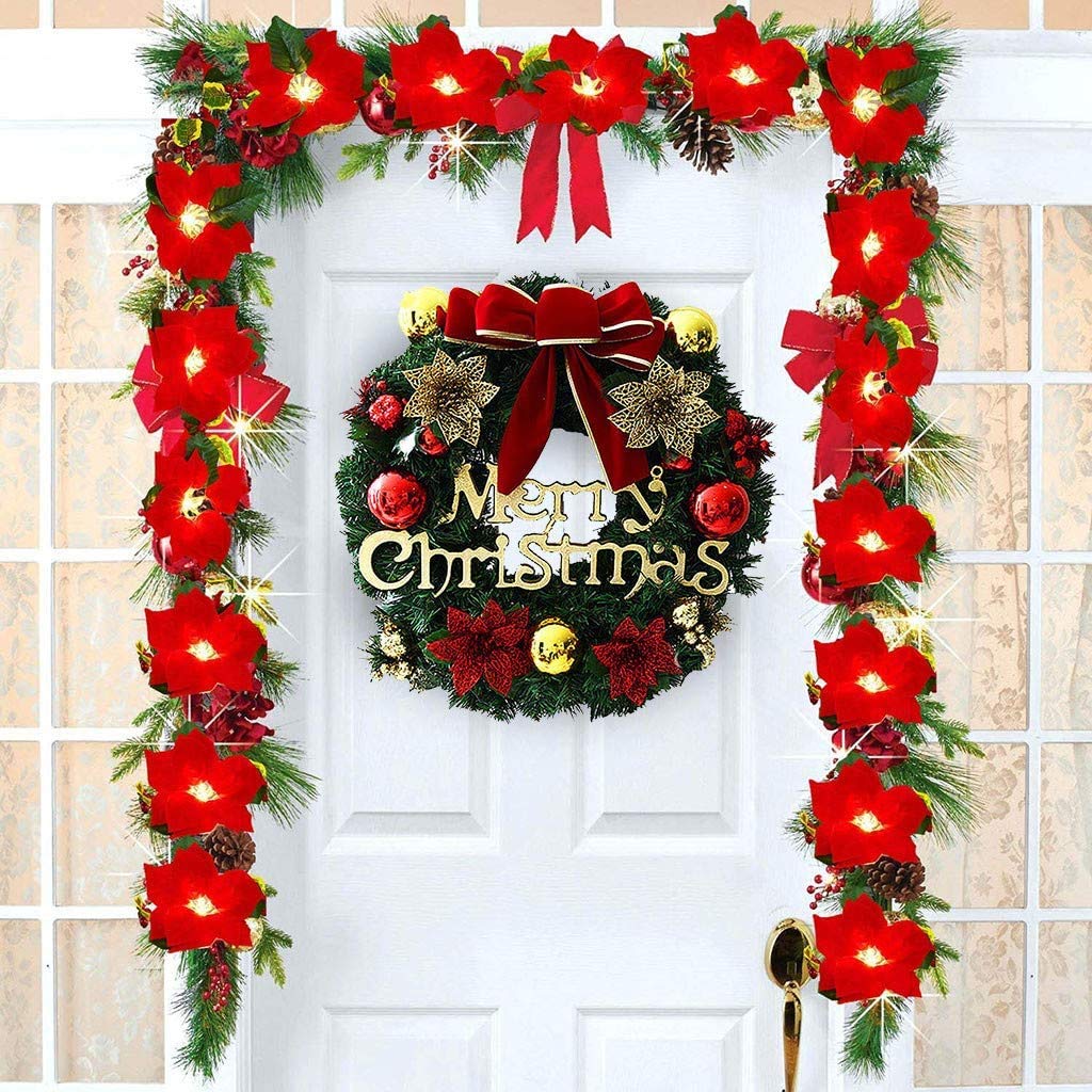 Couronne de Noël de 30 cm avec boules et nœud, guirlande de Noël pour porte d'entrée, décoration d'arbre mural, couronne de joyeux Noël - 3