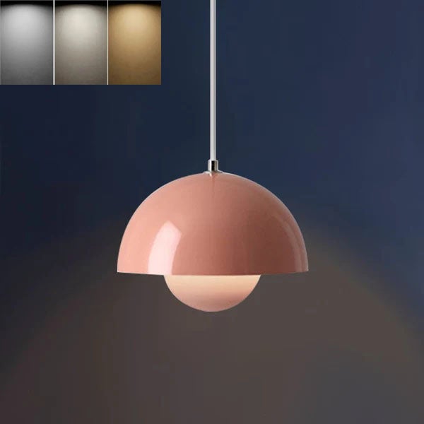 Lampa wisząca LED, lampa sufitowa w stylu duńskim, z żarówką, regulowana wysokość, trzy temperatury barwowe, odpowiednia do sypialni, jadalni , różowa