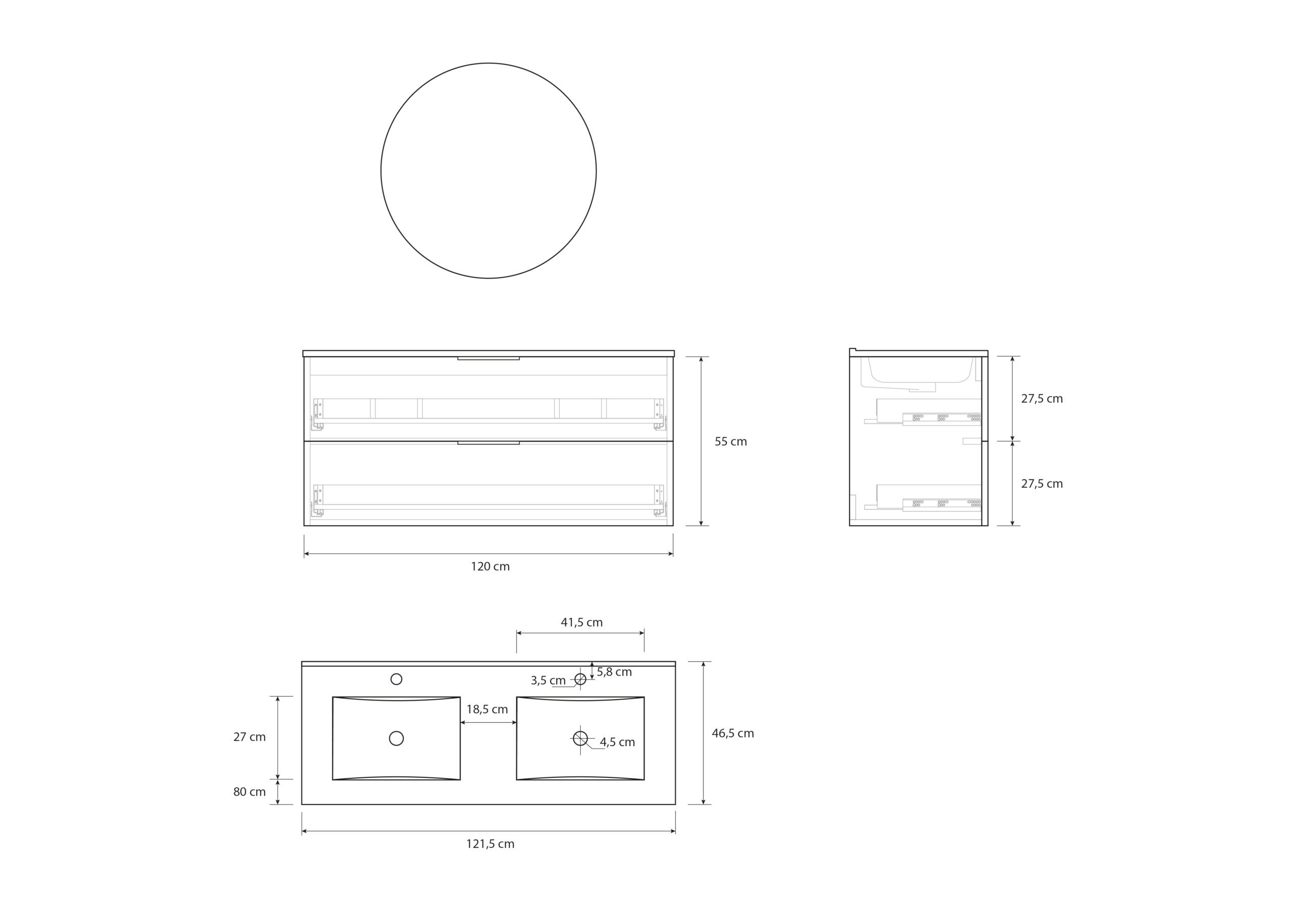 Ensemble de meubles de salle de bain Mapau SAVART, noyer, 120 cm + double vasque + miroir rond - 6