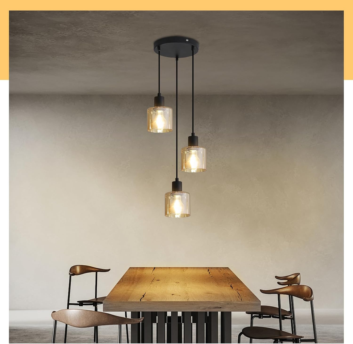 NETTLIFE Suspension Table à Manger Lampe Suspendue Vintage 3 Ampoules Lampe de Table à Manger Suspendue E27 Métal Noir Rétro Industriel - 7