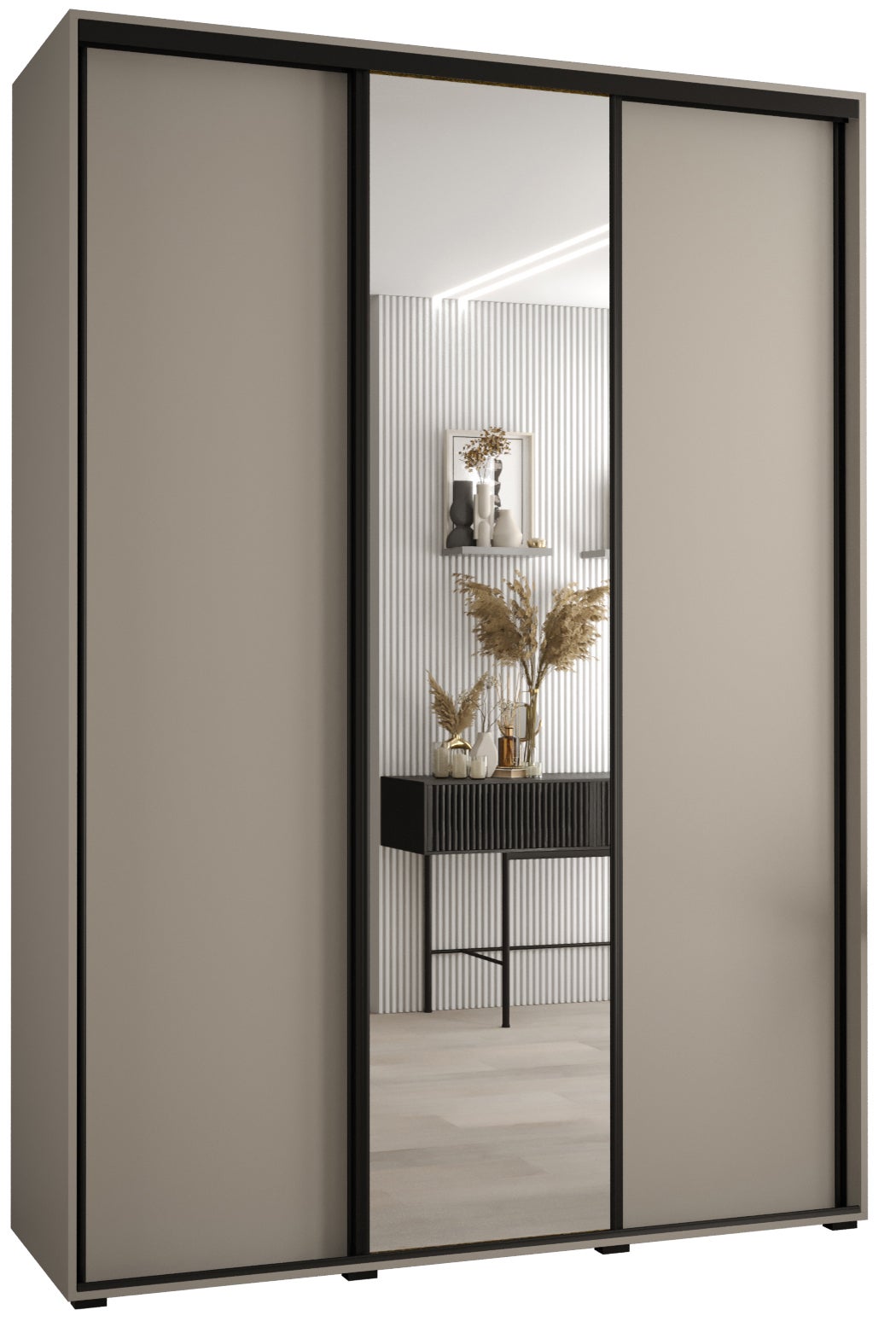 Szafa przesuwna z lustrem wysoka Dakota 3 170 x 45 x 235,2 cm kaszmir + u. czarny - Abiks Meble