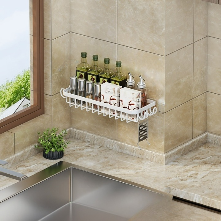 Półka na ręczniki kuchenne z haczykami, biała, 40*14*4,5 cm