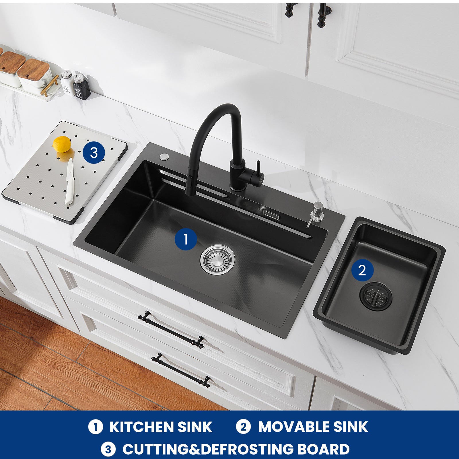 Cecipa max Évier Encastré 50*44CM Évier de Cuisine 1 Bac Évier de Cuisine En Acier Inoxydable 304 Brossé,EU Modèle - 3