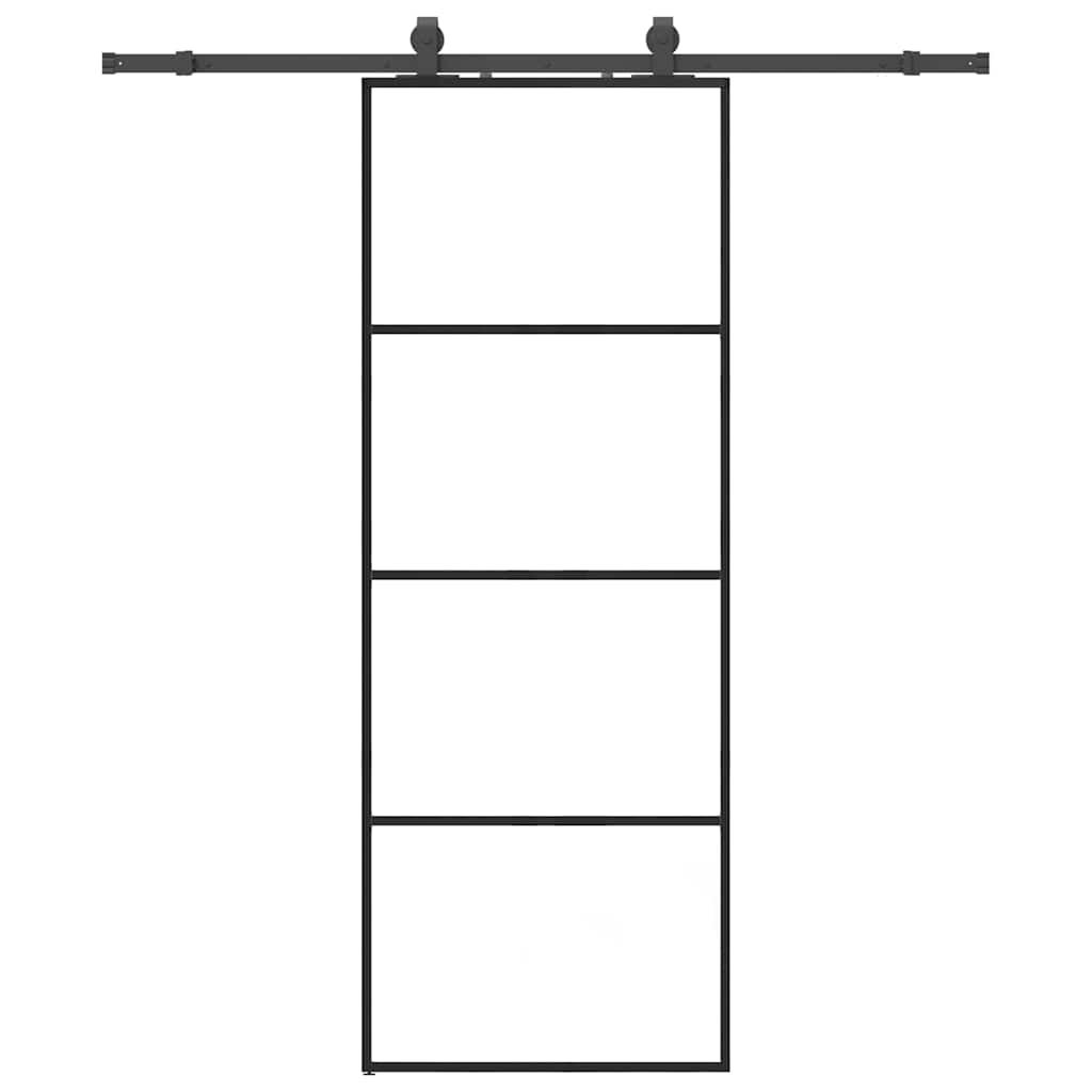 Drzwi przesuwne z zestawem okuć czarne 76x205 cm ESG szkło vidaXL - 2