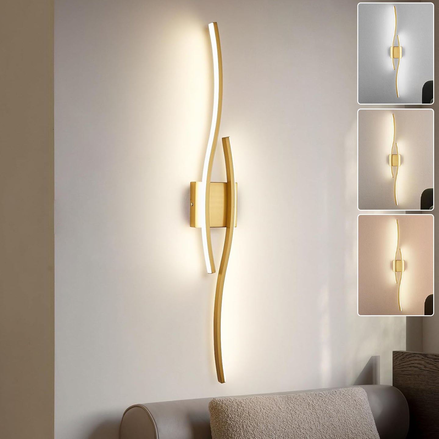 Lampa ścienna LED 60 cm x 15 cm, nowoczesna lampa ścienna łukowa, lampka nocna wewnętrzna, plafon, 3 temperatury barwowe (3000 K-6000 K)