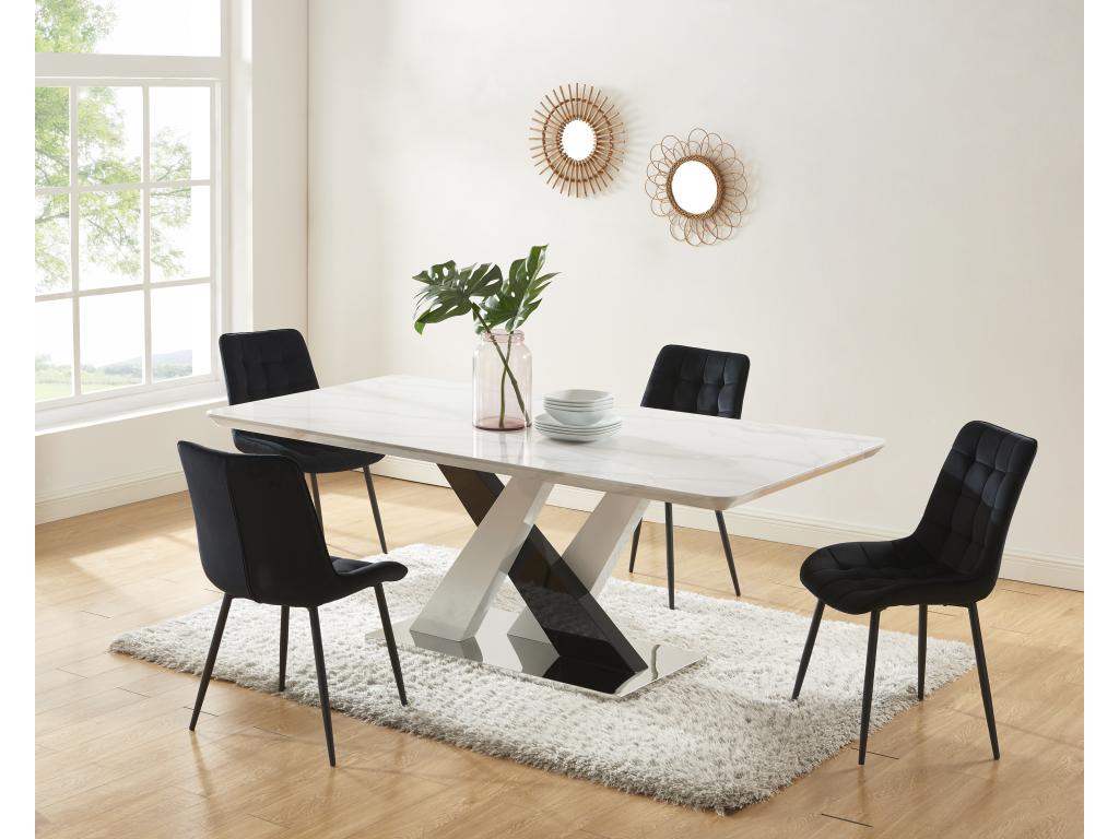 Table à manger 8 personnes en MDF et acier inoxydable - Effet marbre