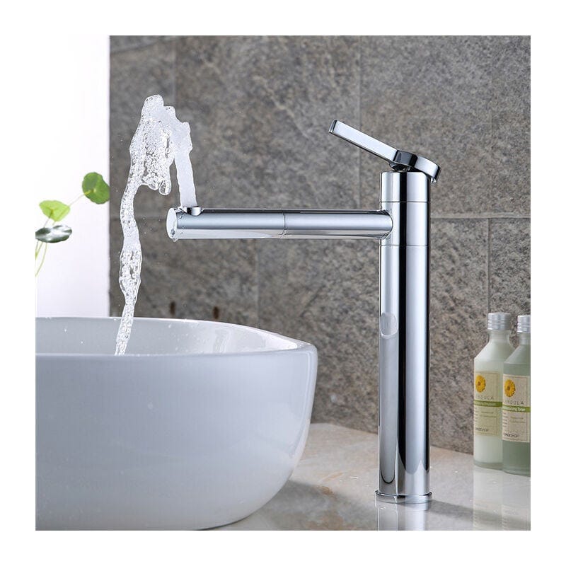 Rubinetto Lavabo 3 Fori In Ottone Nero Con Bocca Girevole 360° - Miscelatore Bagno A Doppia Manopola