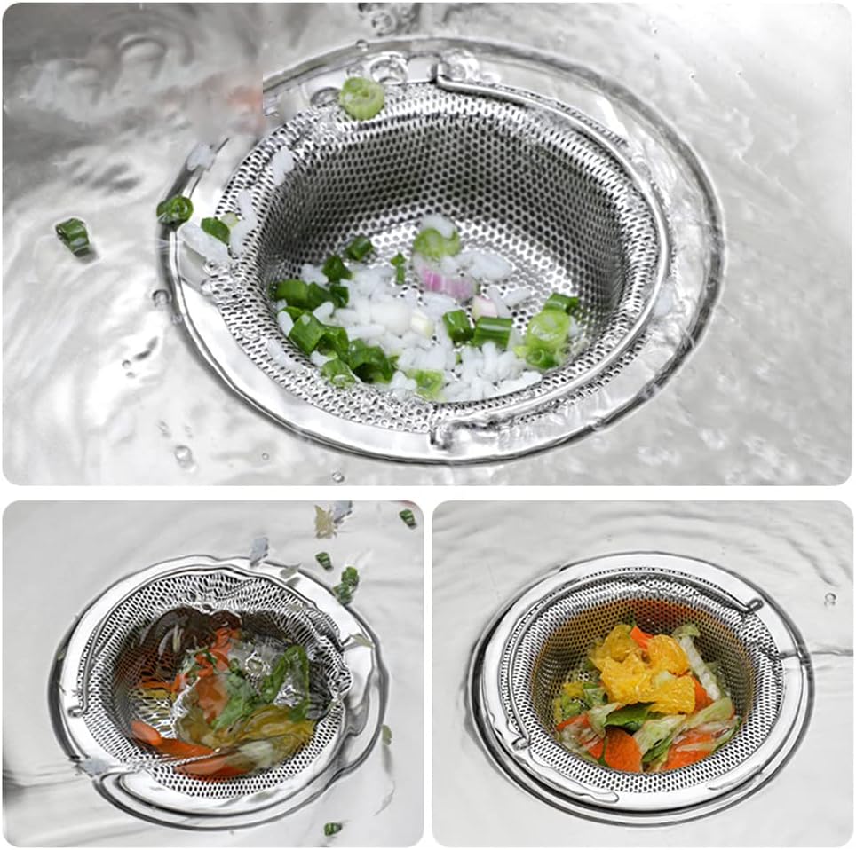 2 filtre evier cuisine, Grille evier cuisine avec poignée de transport, Acier inoxydable bonde evier cuisine, Protection contre le blocage - 3