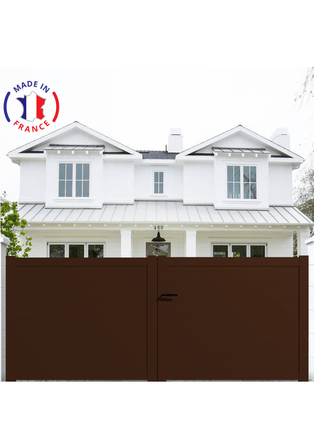 Portail aluminium battant plein en kit dimensions L.3000 (entre piliers) X H.1700 mm Couleurs Marron (RAL 1247)