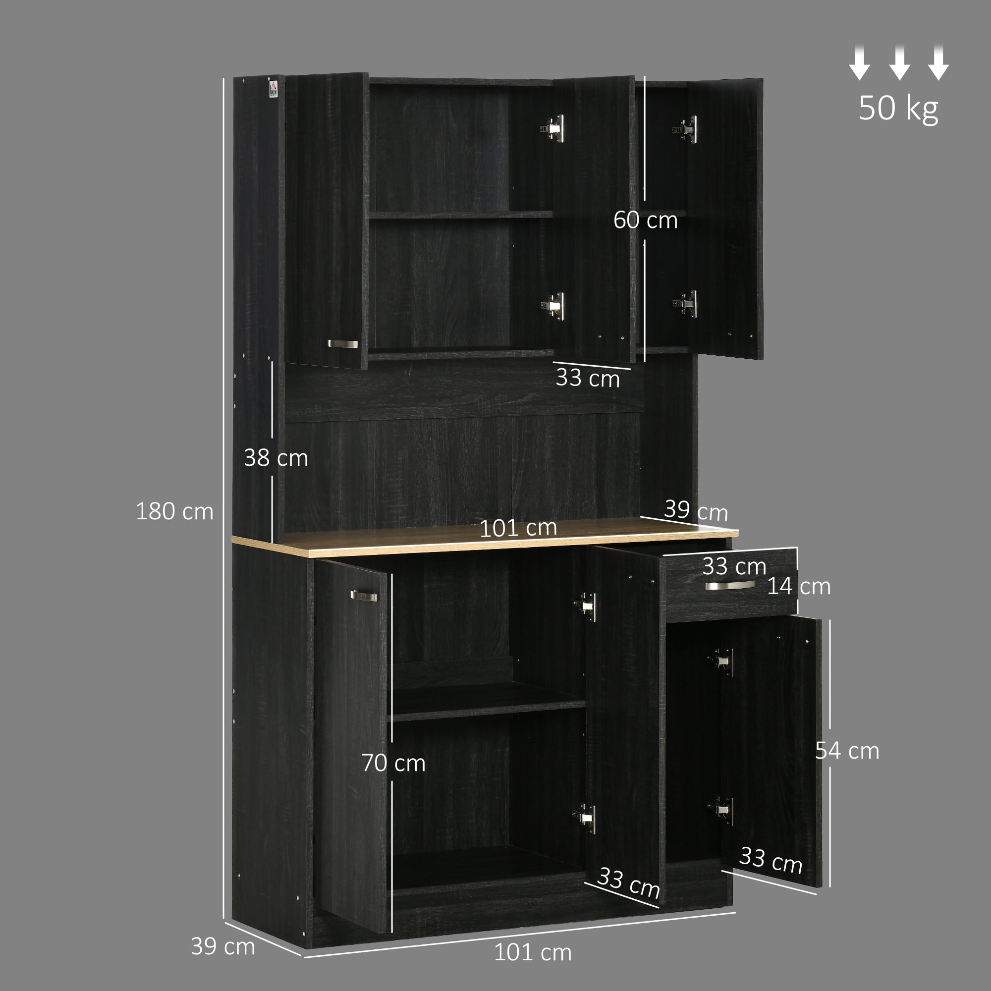 Alacena de Cocina HOMCOM Melamina de Madera Negro 101x39x180 cm 801-026V81BK - 3