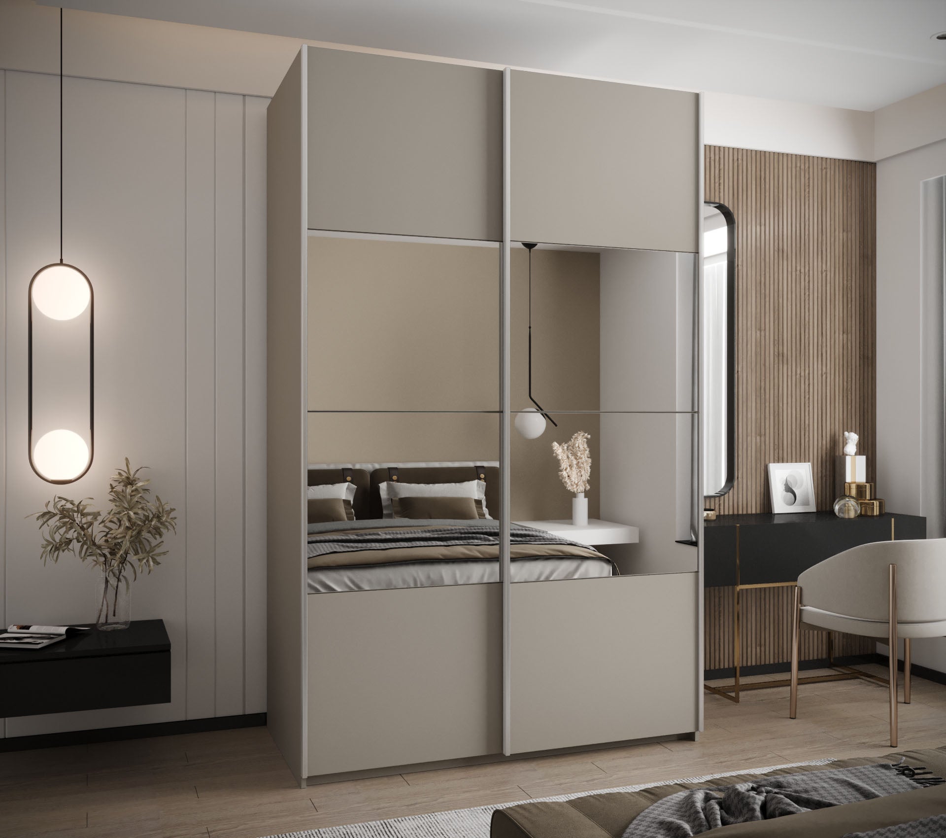 Szafa przesuwna wysoka Lux 4 160 x 64 x 245,5 cm kaszmir + kaszmir + u. srebrny - Abiks Meble - 2