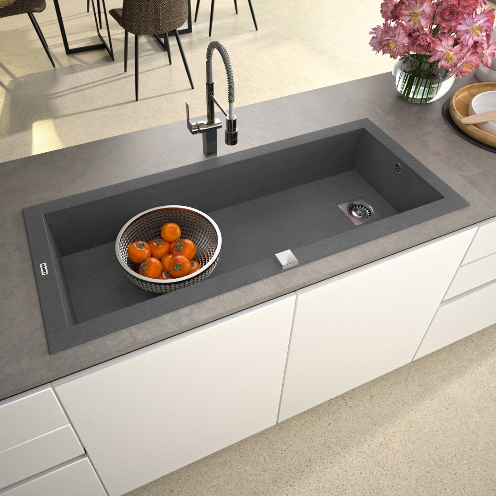 Évier cuisine à encastrer 1 grand bac DRAKKAR CAREA en Minéral 118 x 50 cm Blanc - 3