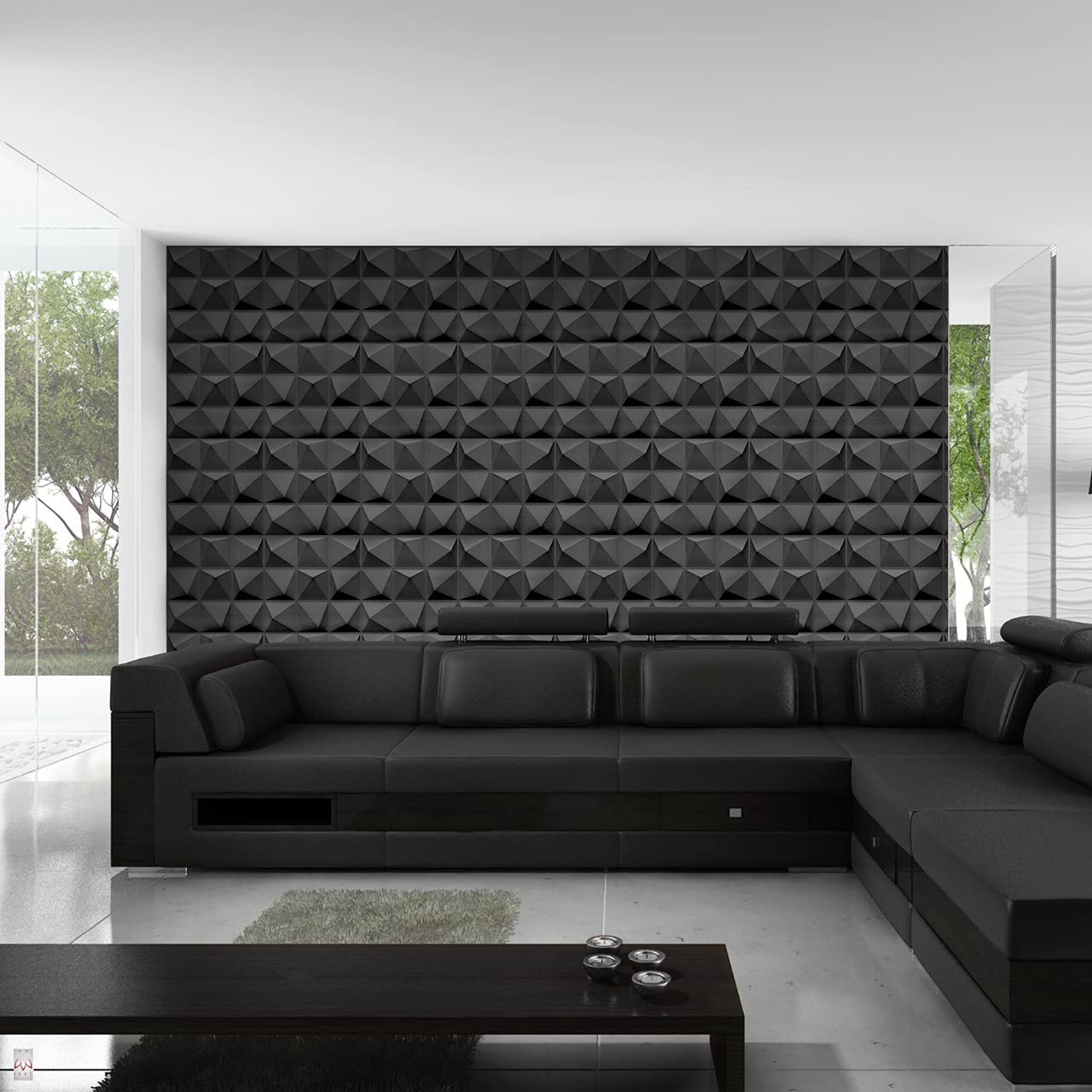 Panneaux muraux 3D décors revêtement mural panneaux de plafond POLYSTYRENE MATERIAL STYROPOR-TYPE 3mm force 8 pièces - 2m² Pyramide Noir - 7