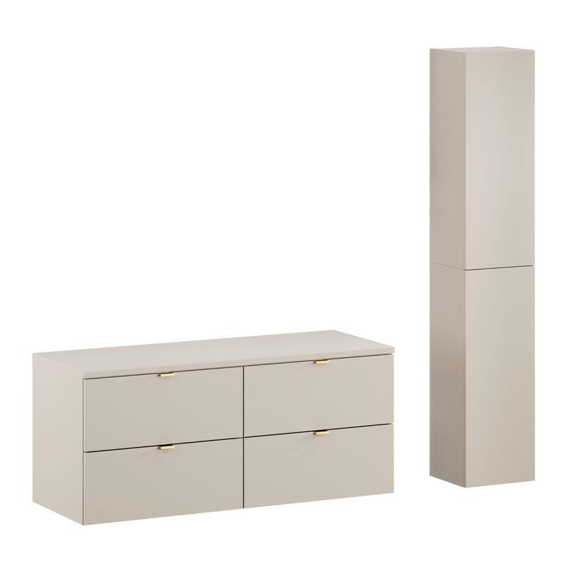 Kaszmirowe meble łazienkowe Dalia Cashmere szafka wisząca 120 cm z blatem i 2 słupkami MDF