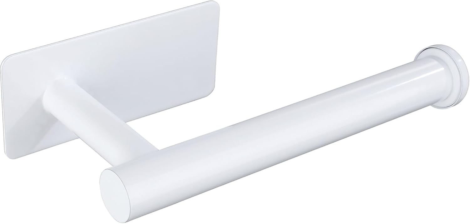 Uchwyt na papier toaletowy ze stali nierdzewnej, nie wymaga wiercenia, odpowiedni do łazienki i kuchni, kwadratowy, biały