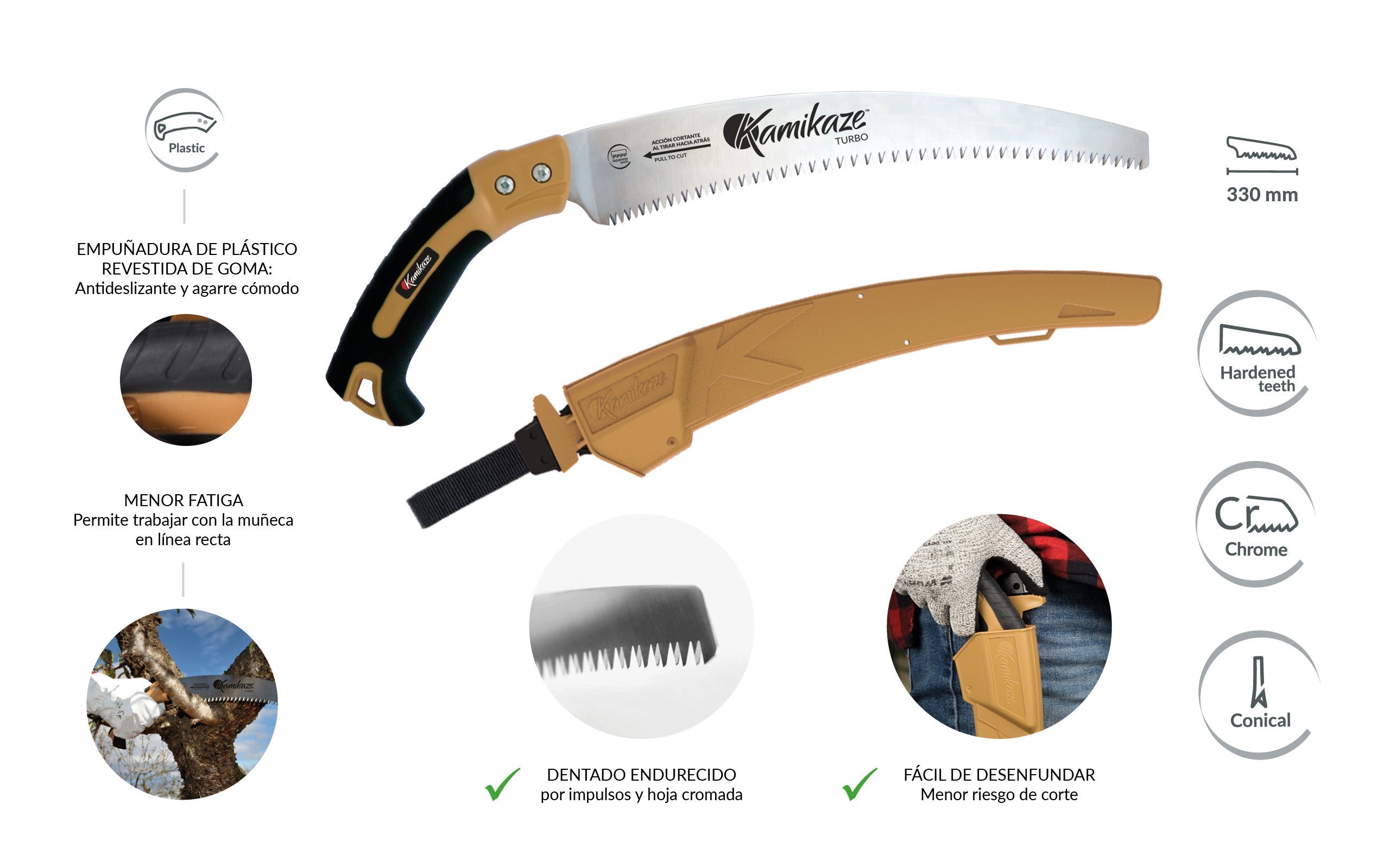 Scie D'élagage Kamikaze Km S-330 Max. 80mmø. Comprend La Couverture. Acier Sk-4. Dents Japonaises. Scie À Main Courbée. Vu Le Pruneau. - 6