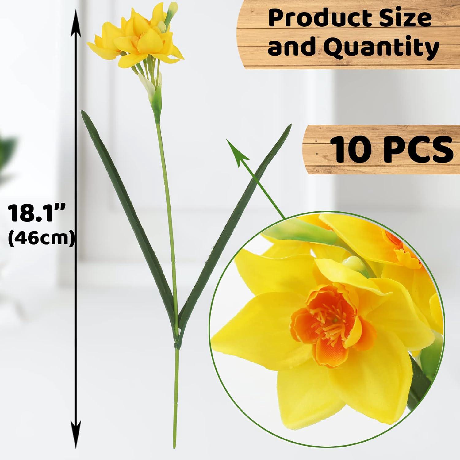 inheming Bouquet di narcisi artificiali, 30 pezzi, narcisi artificiali, bouquet di fiori di seta, composizioni floreali fai da te, centrotavola da