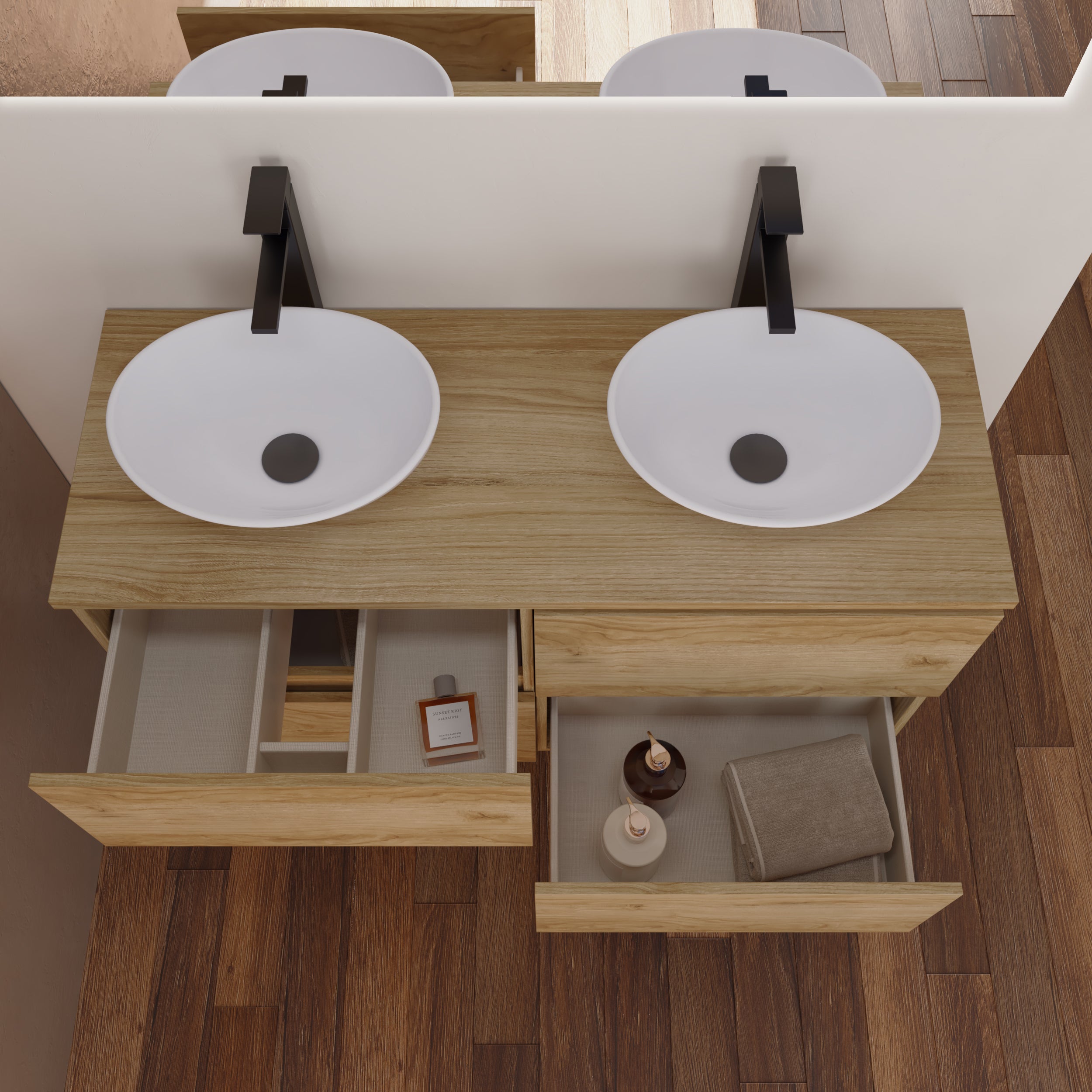 Meuble Salle de Bain KAJI | 120cm Chene Fonce | Vasque a poser | ALDAY - 3