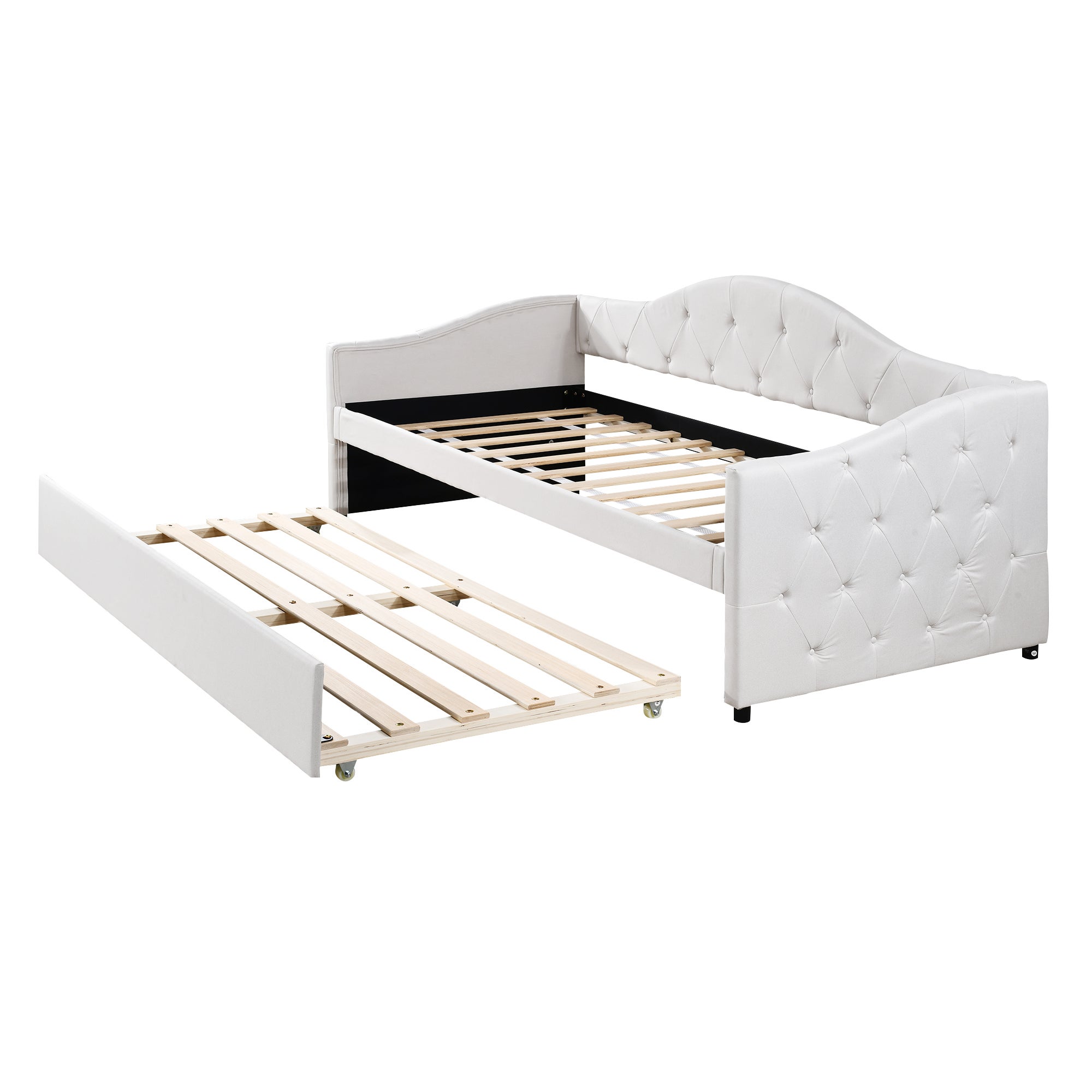 Cama nido 90 x 200 cm + cama 90 x 190 cm, sofá cama - tejido lino - color beige (sin colchón) - 7
