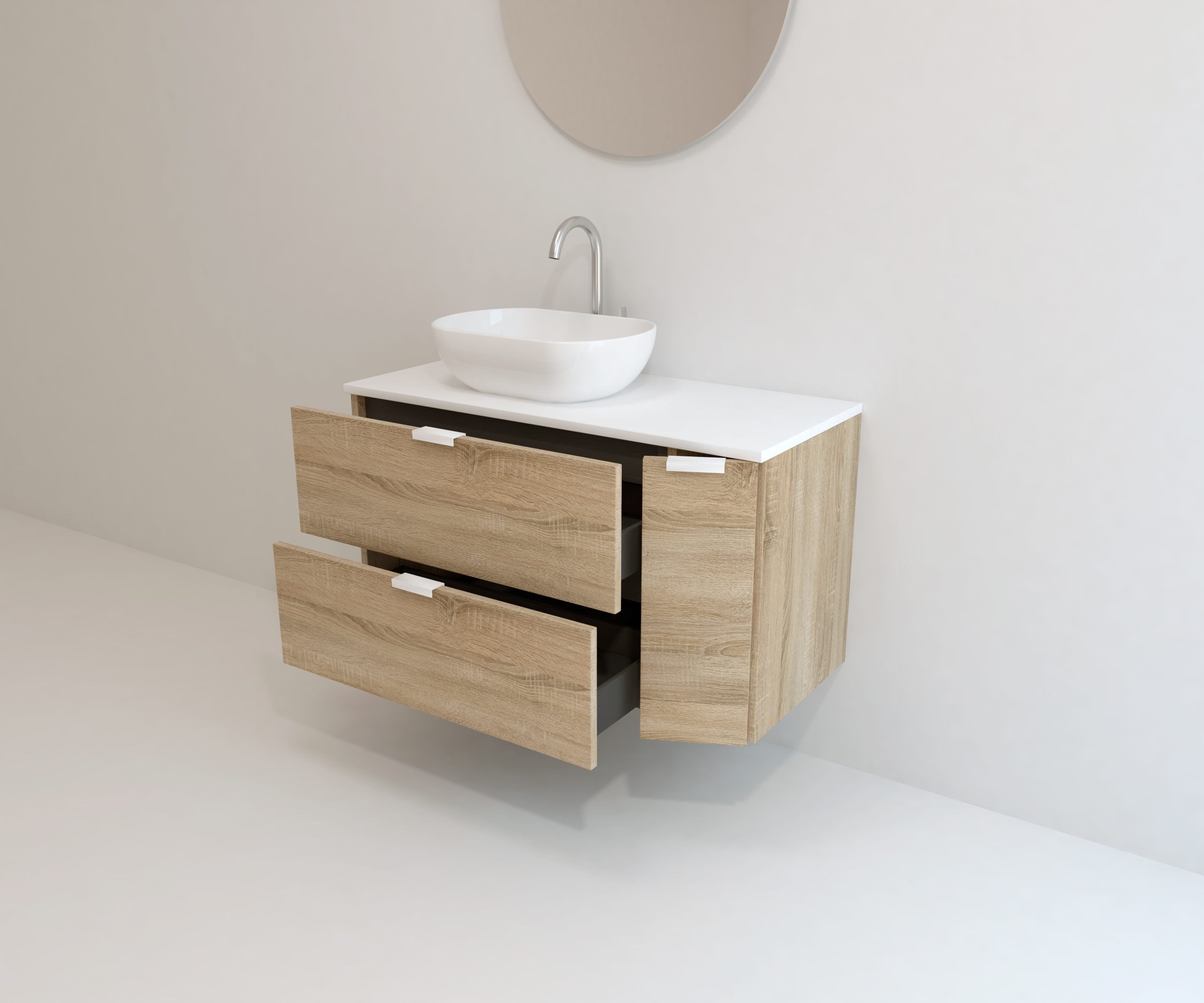 Ensemble de meubles de salle de bain Mapau GEBELIN, chêne Bardolino, 100 cm + vasque + miroir rond - 5