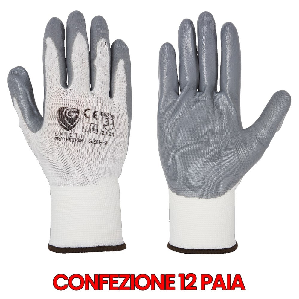 Guanti Da Lavoro in Nitrile Nylon Antiscivolo Conf. 12 Paia Guanti Da Lavoro in Nitrile Nylon Antiscivolo Conf. 12 Paia