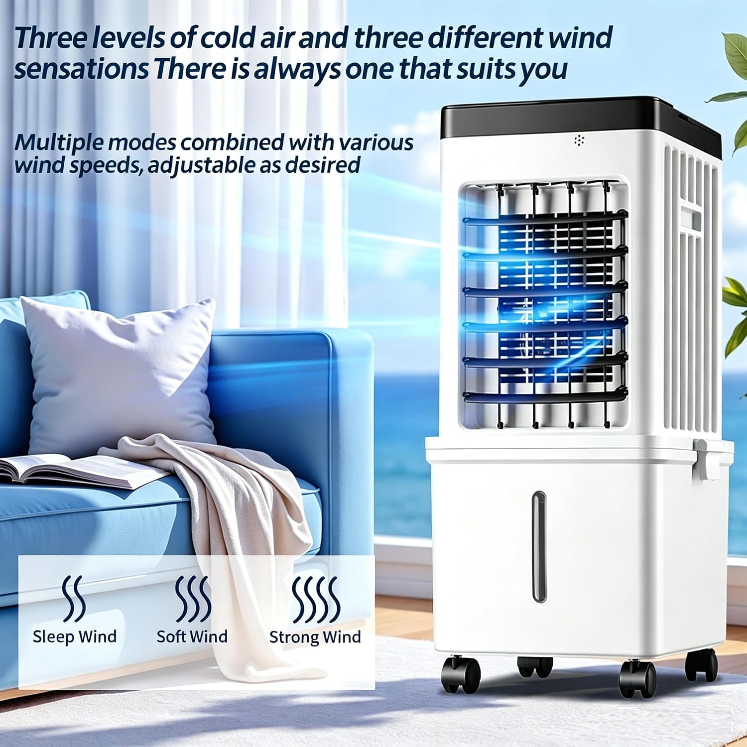 Resfriador de ar evaporativo portátil, 2 unidades, três velocidades de ventilação, temporizador de sete horas, reservatório de água de 15 litros - 2