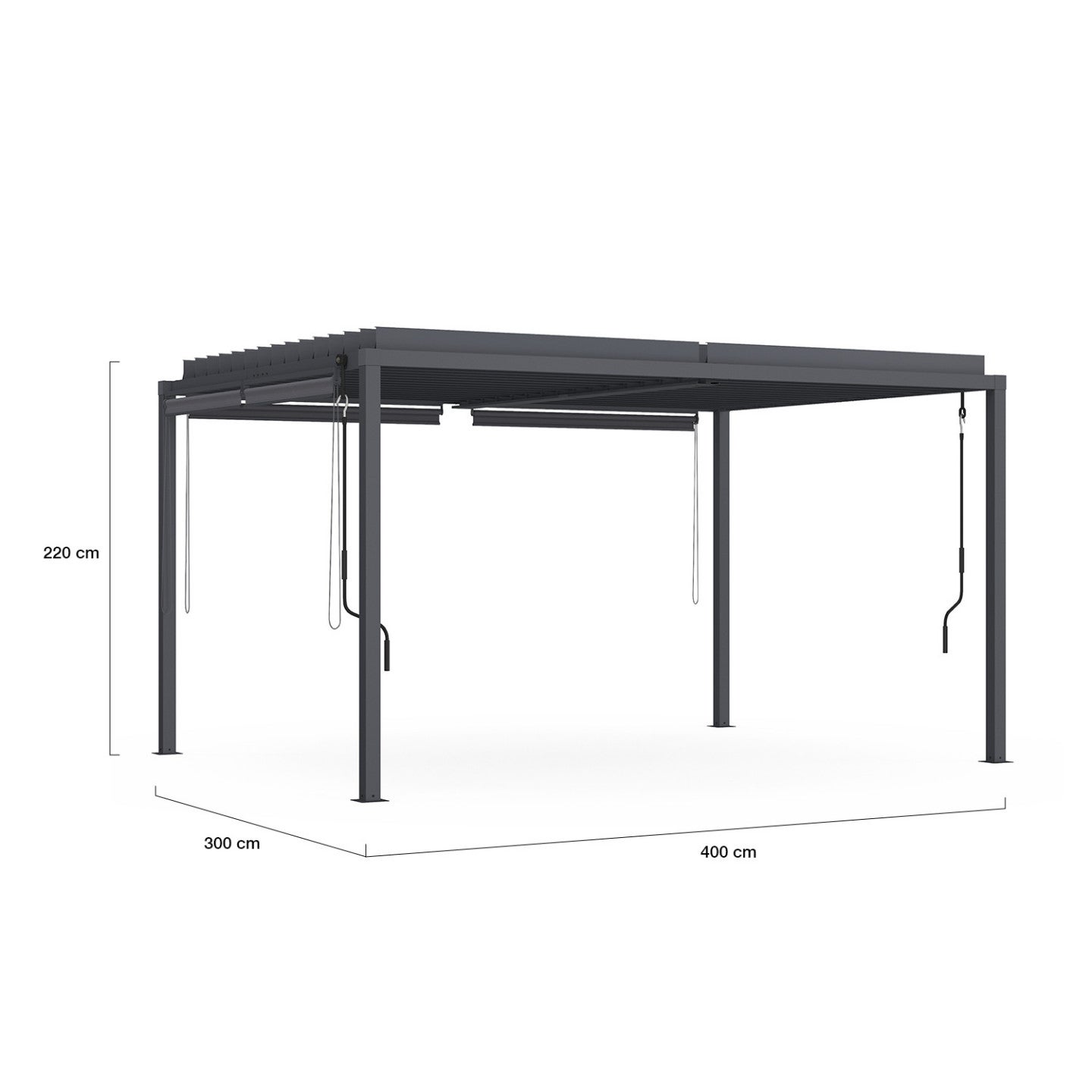 Pergola bioclimatique lames orientables acier 3x4 M et 4 stores gris anthracite - 4