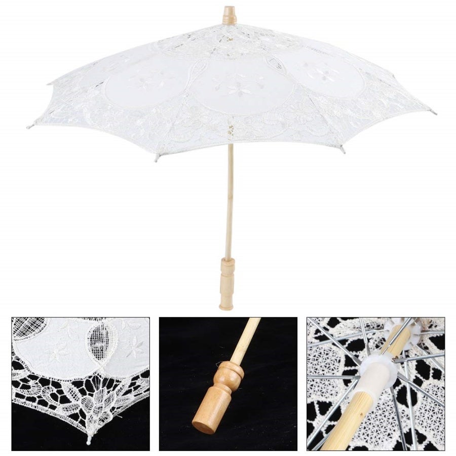 Ombrelle de mariage en dentelle, mini parasol pour mariée. Accessoire idéal pour fête, danse et séance photo.Beige - 3