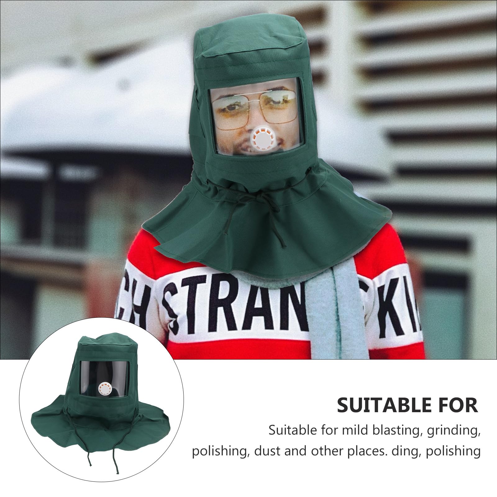 écran Facial Protecteur Cagoule sablage Masque intégral poussière matières dangereuses Sable dynamitage Chapeau ponçage Peinture en aérosol Couvrir - 7