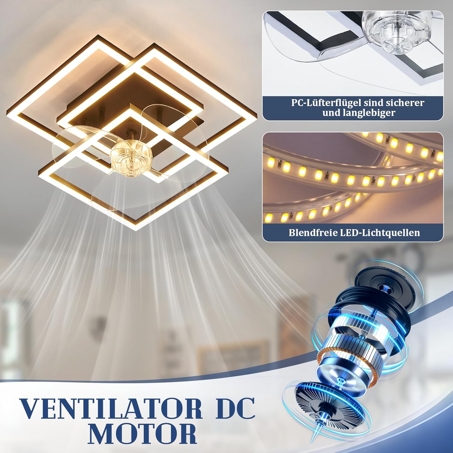 NETTLIFE Ventilateur de Plafond LED Noir Silencieux, CCT 3000-6500K Dimmable, 6 Vitesses, Télécommande & Minuterie, Moderne pour Salon Chambre - 5