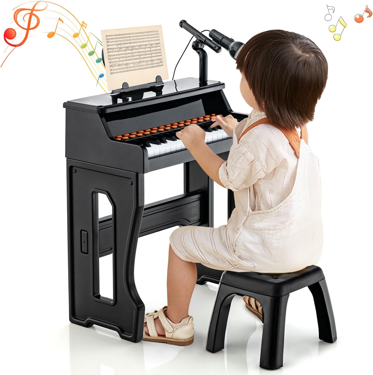Pianoforte Giocattolo 37 Tasti Per Bambini Con Supporto, Sgabello E Microfono - Luci LED - Rosso
