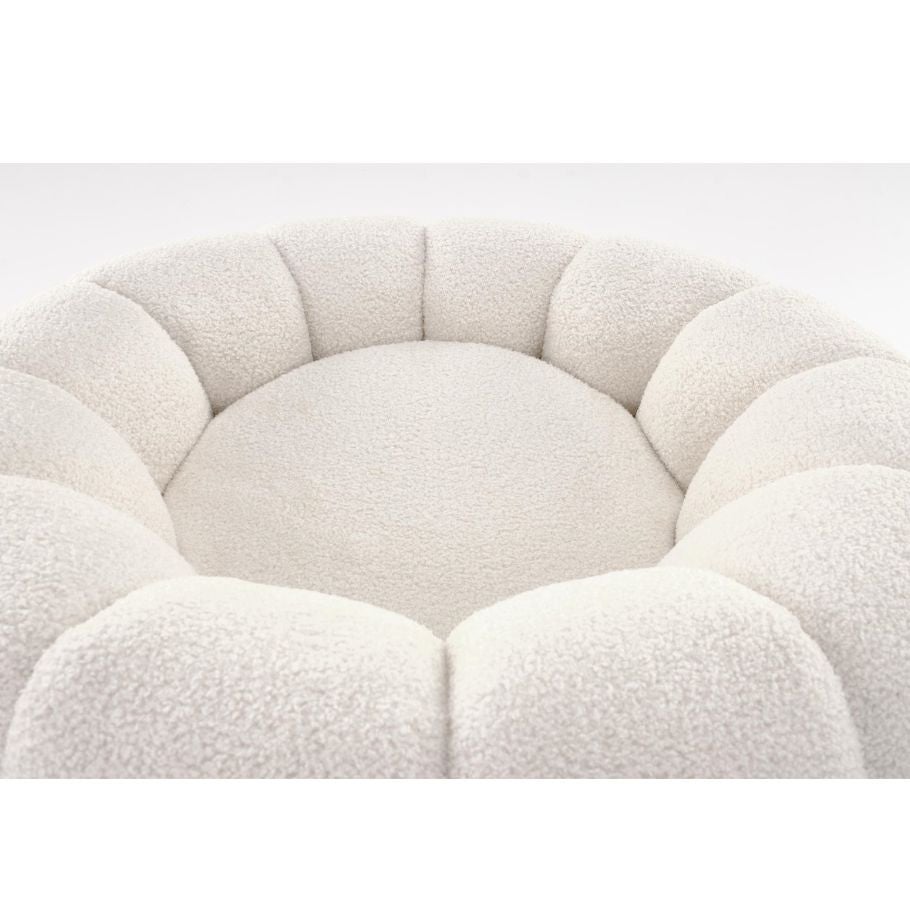 Fauteuil rond coquillage en tissu bouclette crème Alix - 5