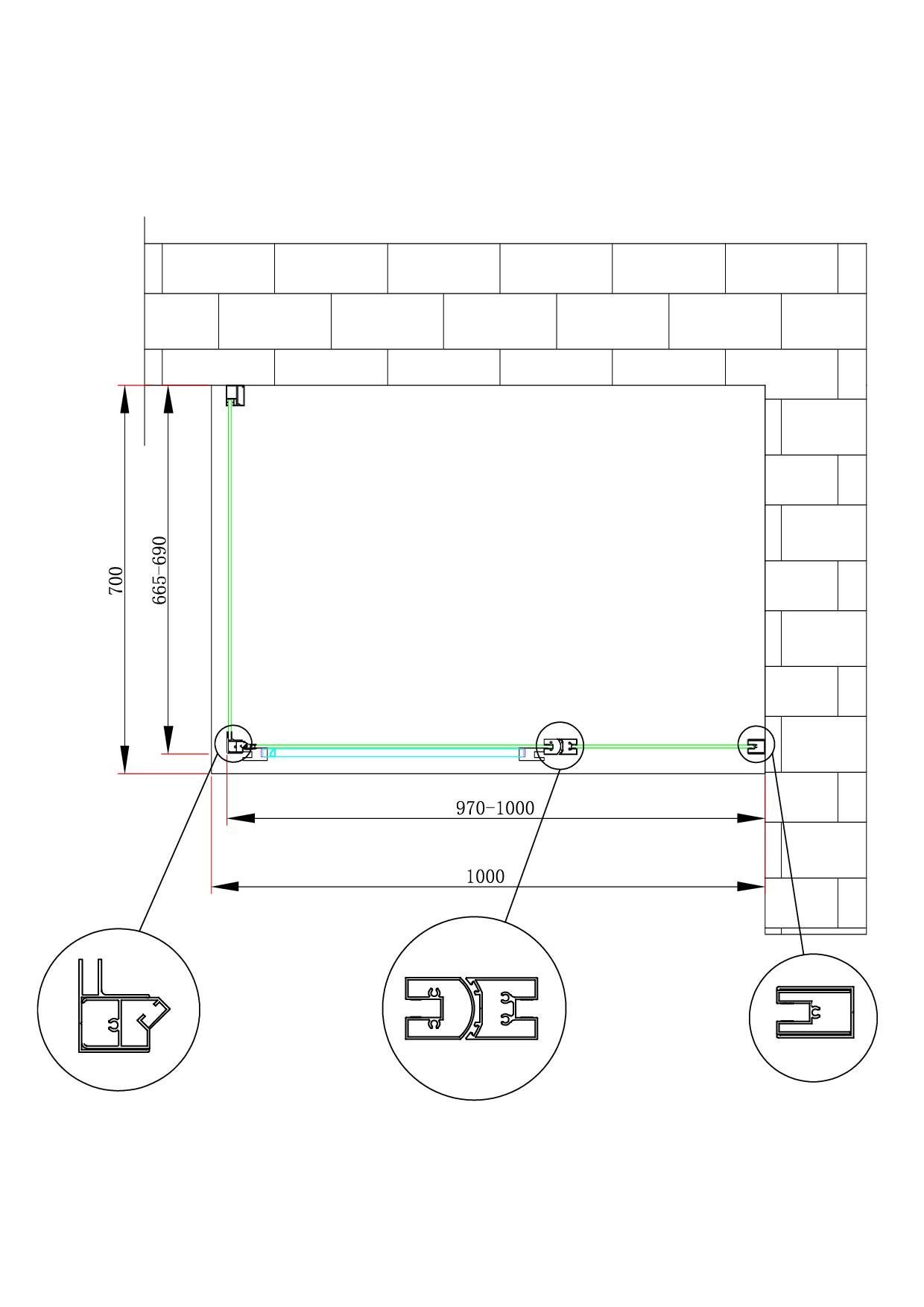 Box doccia angolare parete fissa e porta battente e fisso in linea vetro 6 mm reversibile Misura Fisso 66,5-69 porta 97-100 (35+65) - 5