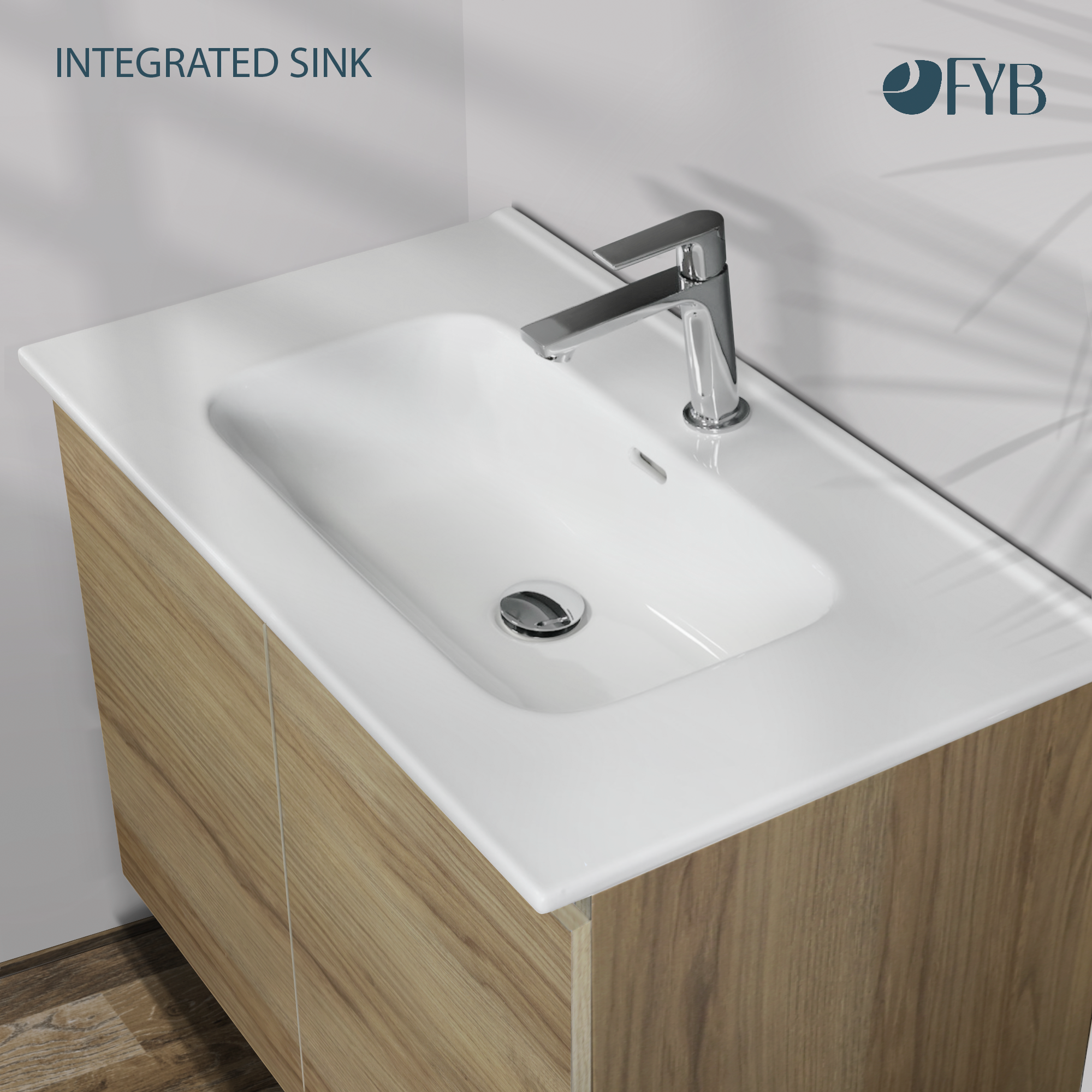 Feel Your Bath, Meuble De Salle De Bain WOLF Marron 60 cm, 2 Portes, Vasque Céramique Intégrée Et Miroir Carré LED Antibuée - 5