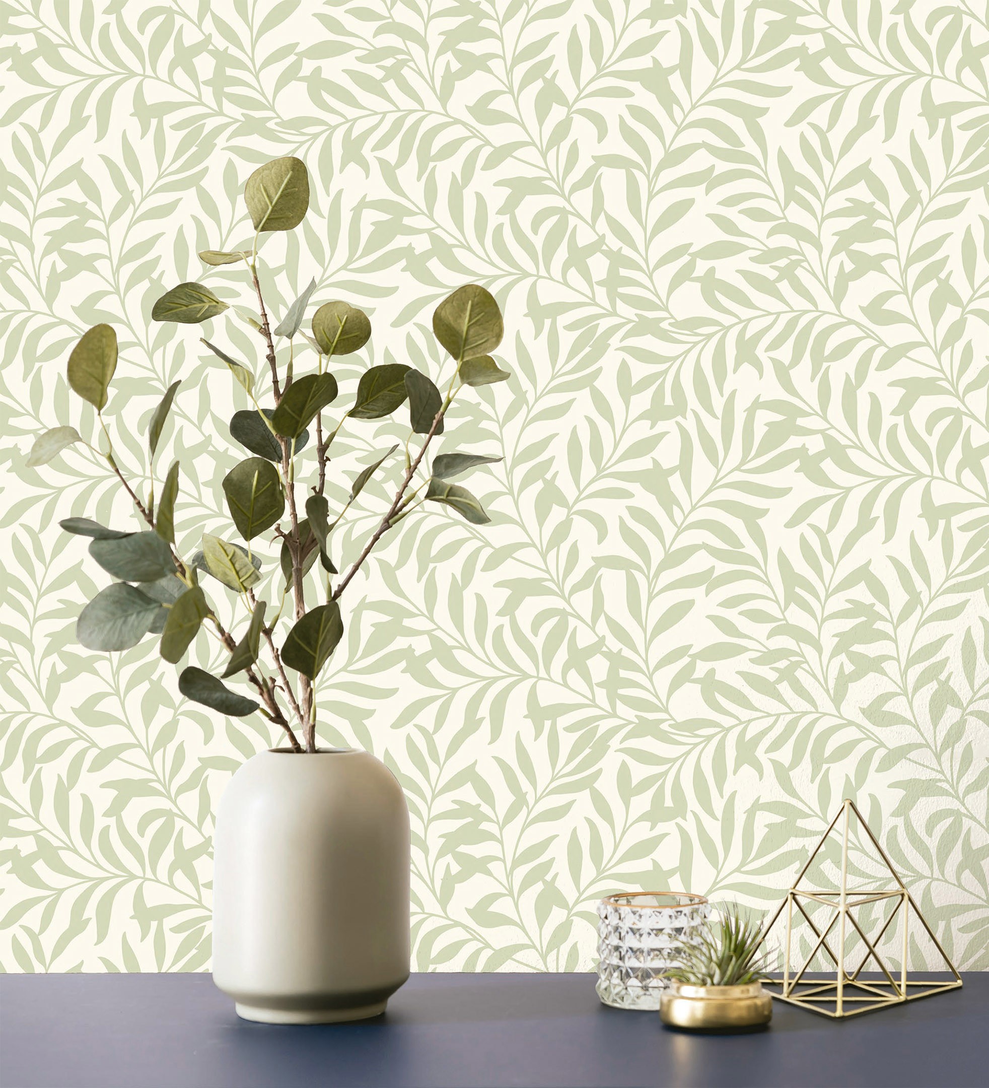 Papel pintado vinílico ecológico de hojas efecto nacarado color verde - didier 681206 de gaulan - rollo de 10 m x 0,53 m
