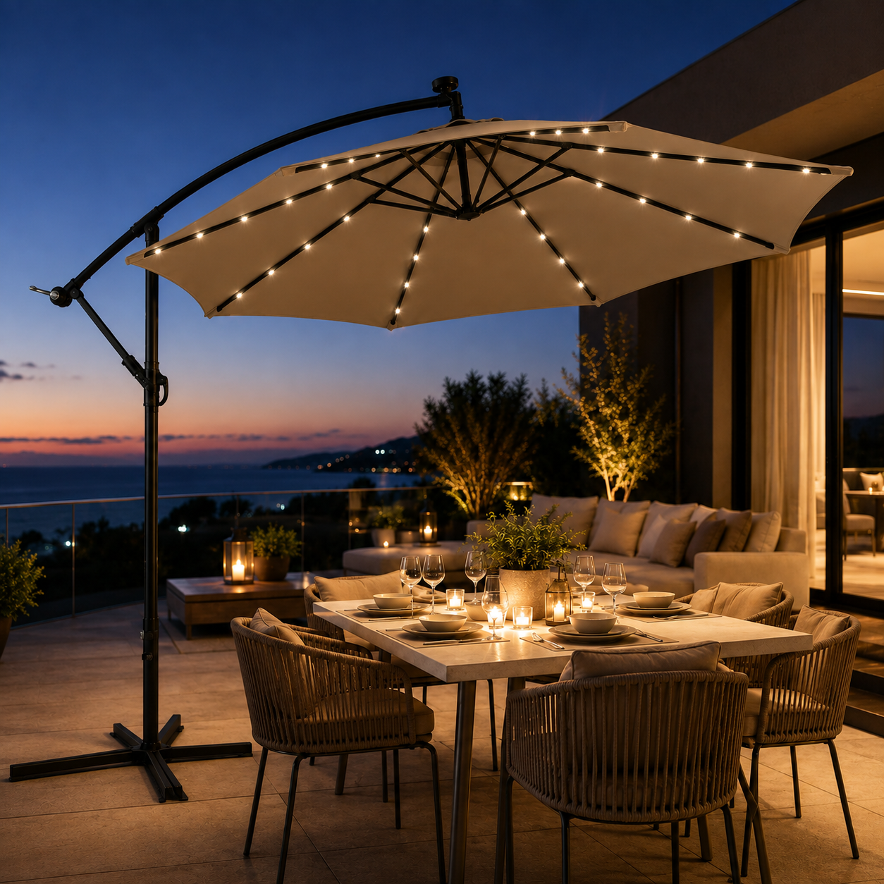 Parasol latéral 3 mètres de jardin kaki avec LED et inclinaison 360° - 7