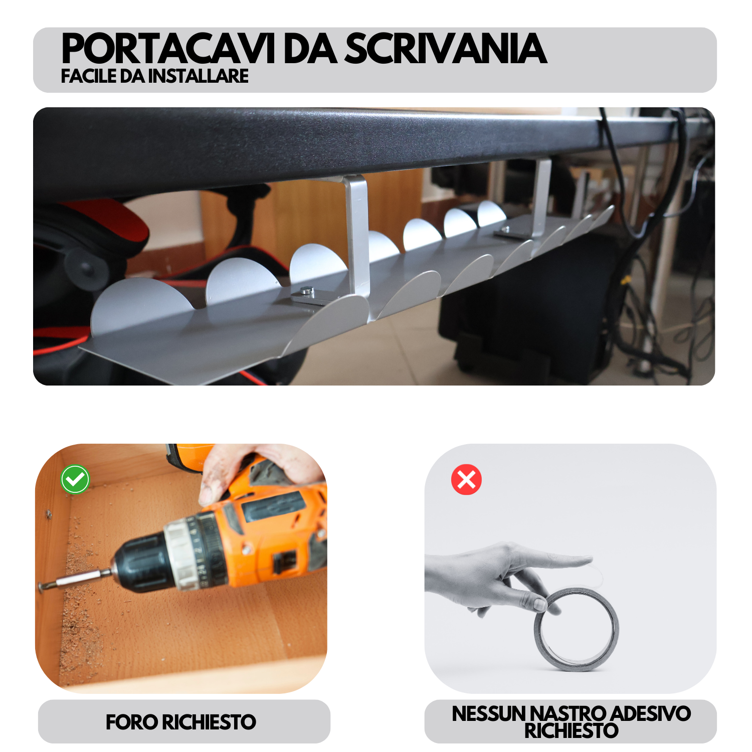 Organizer Cavi Per Scrivania - Canalina Passacavi Bianca, Per Nascondere Cavi Sotto Il Piano