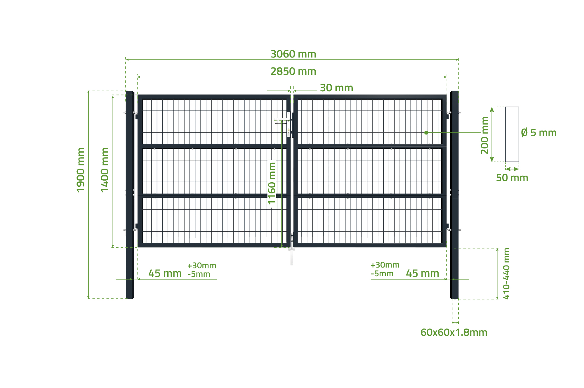 Portail battant grillagé 3m RAZO H.140cm Gris - 4