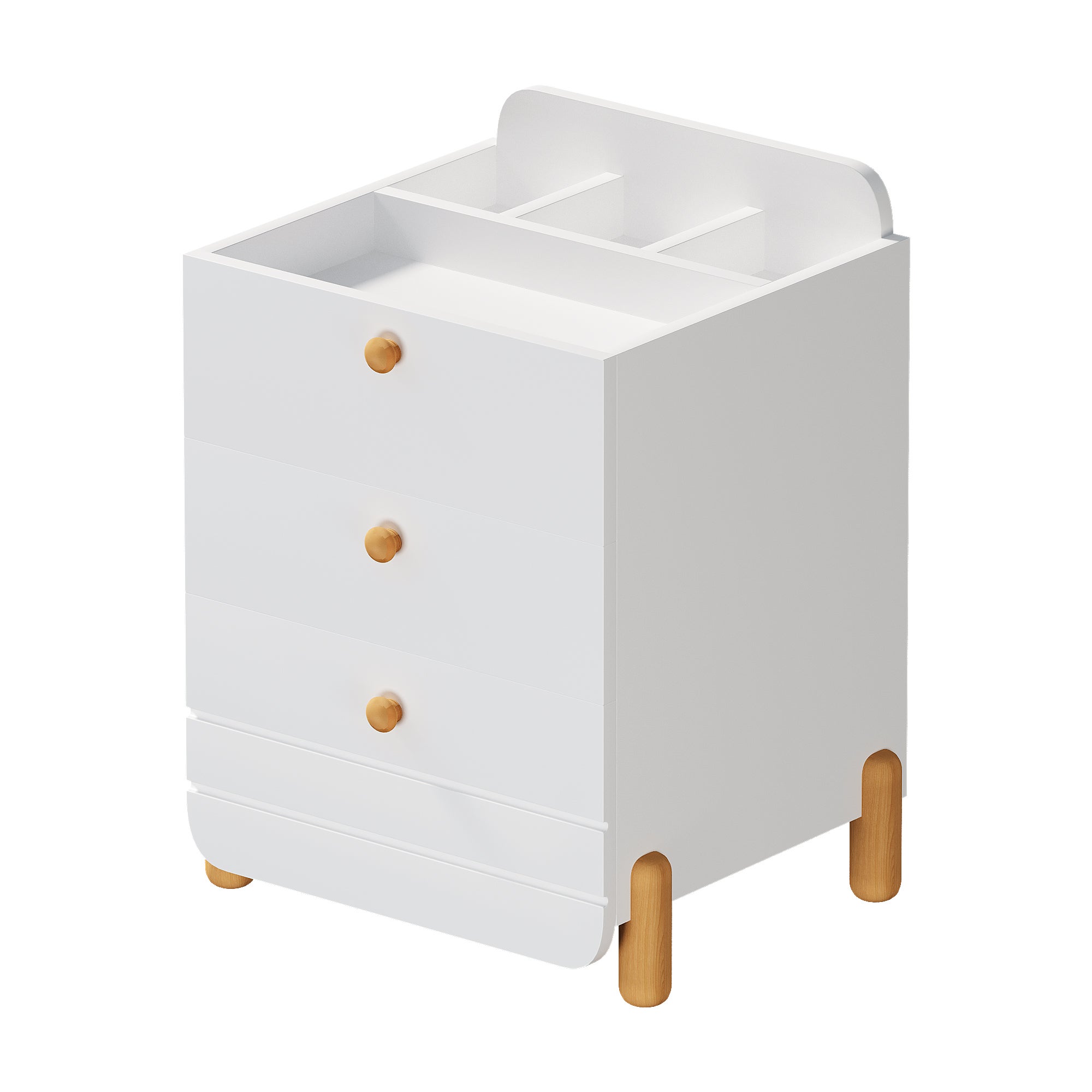 Mesita de noche de madera - con 3 cajones y estantes - Blanco - 7