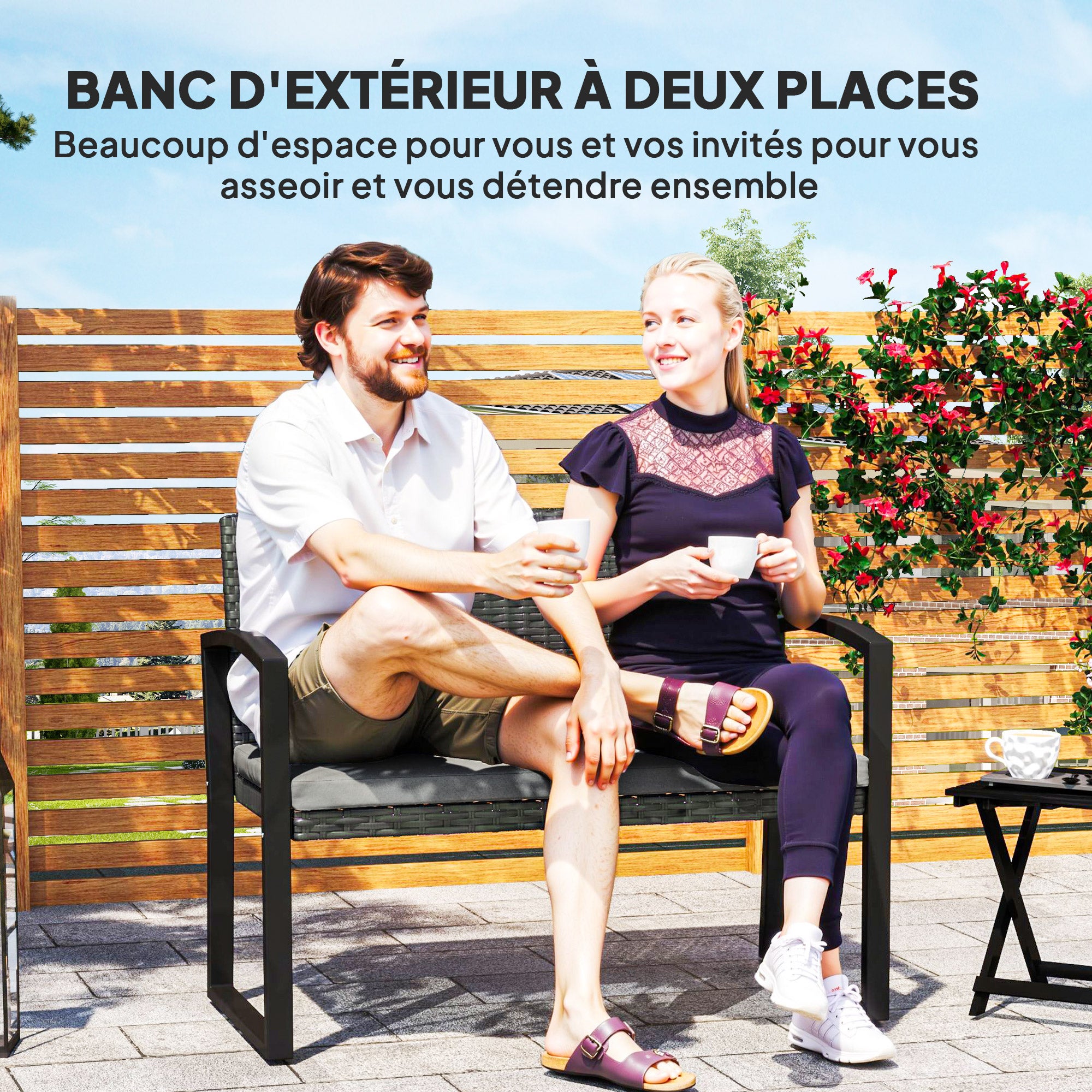 Banc de jardin résine tressée PE Outsunny - 4