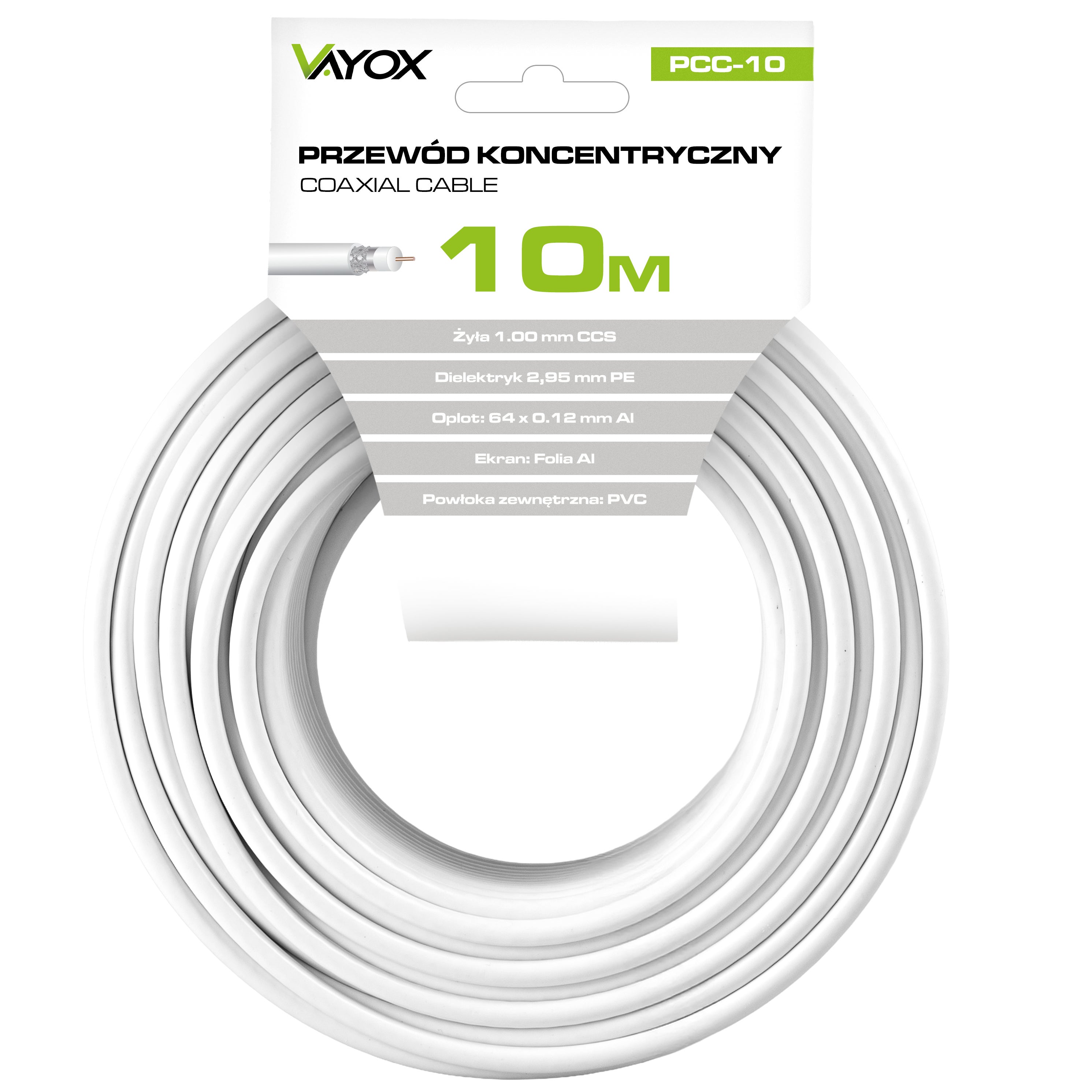 Kabel koncentryczny RG6U 10M PCC-10 Vayox