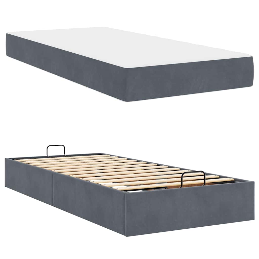 Cadre de lit avec matelas Gris foncé 90 x 200 cm Velours - 6