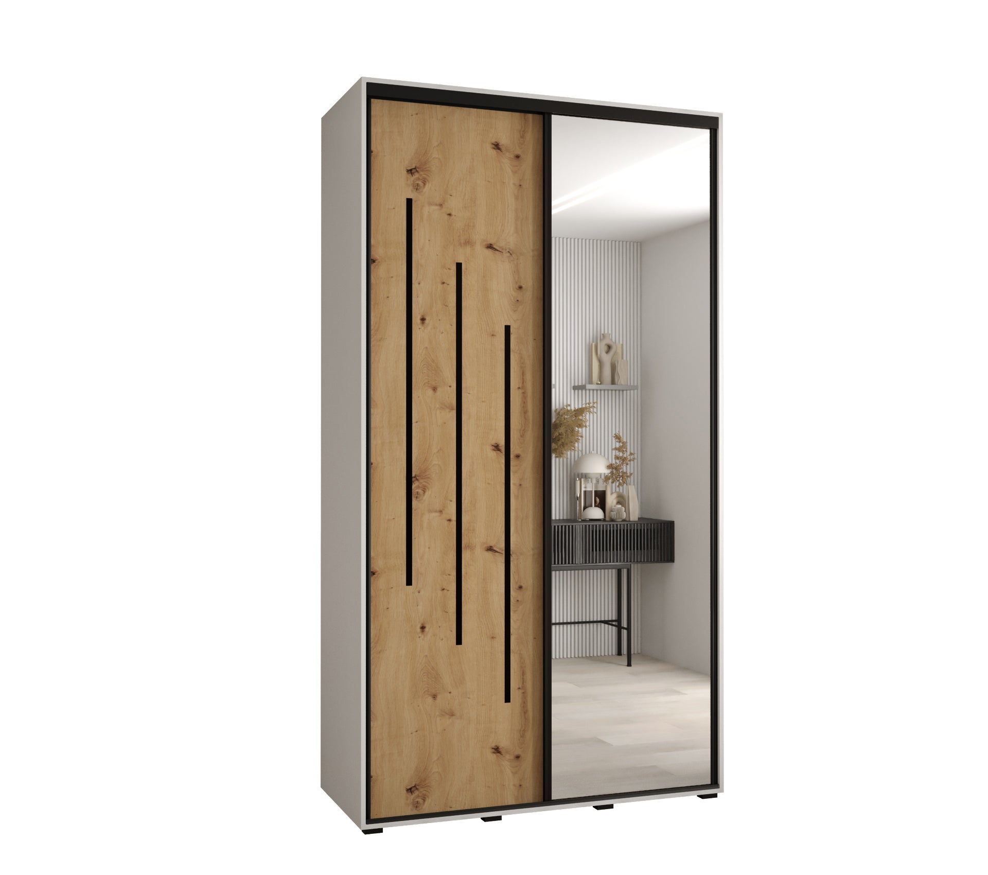 Szafa przesuwna z lustrem wysoka Davos 9 130 x 60 x 235,2 cm biały + artisan + u. czarny - Abiks Meble