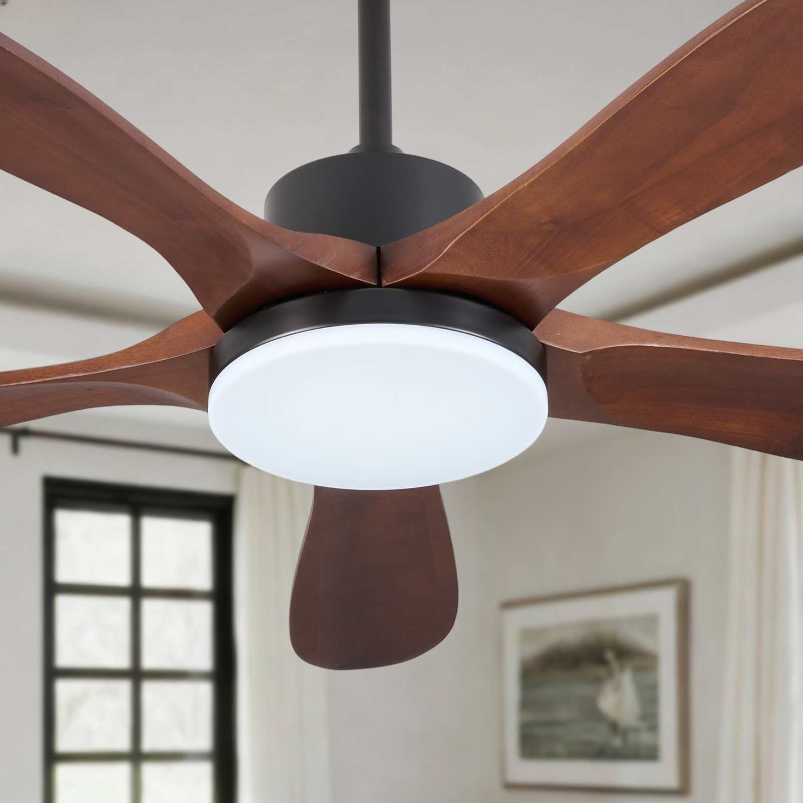 Ventilateur de plafond LED intelligent 52 pouces effet bois avec 6 vitesses, contrôle APP et télécommande, variateur LED 110-240V - 2