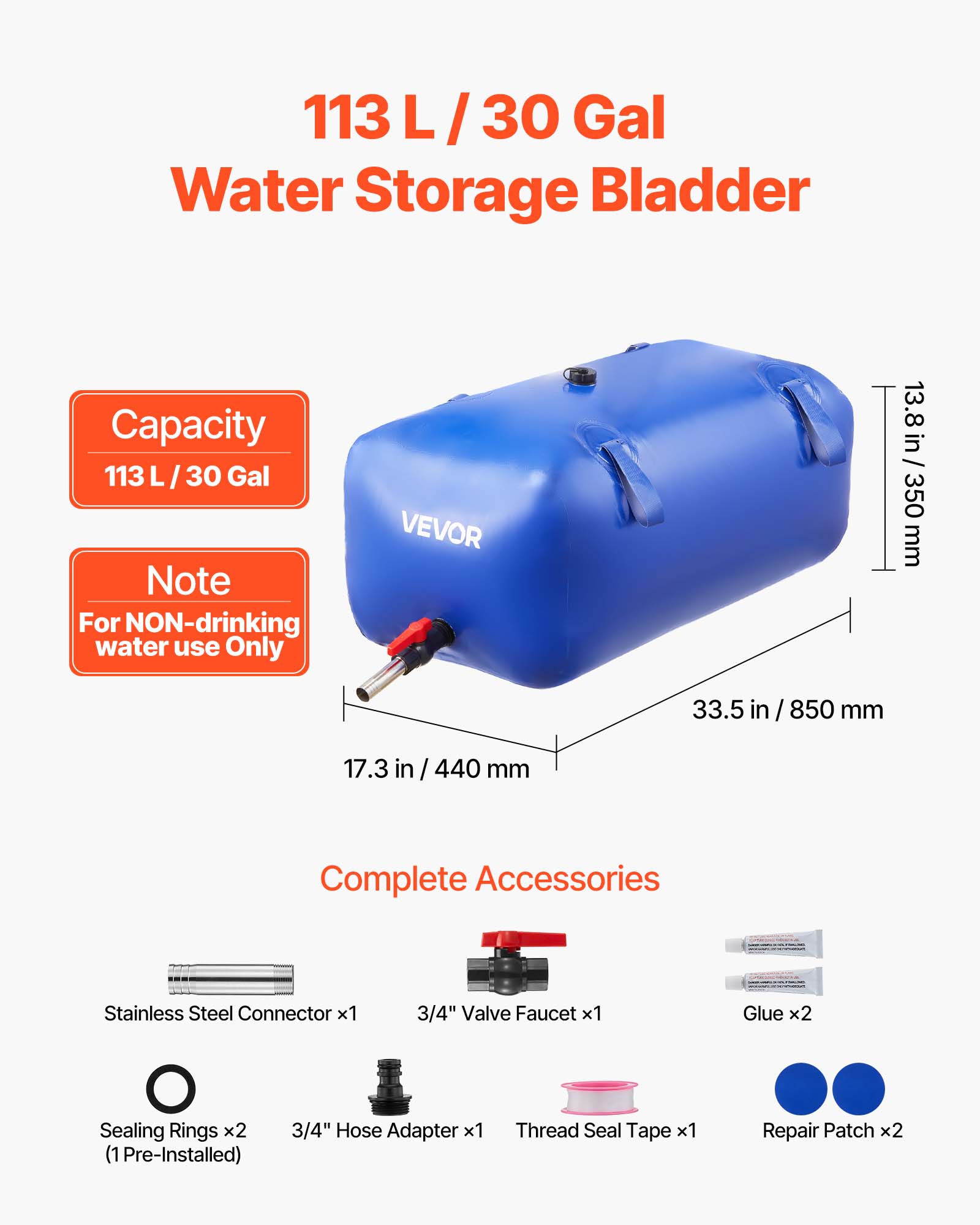 Reservatório de água flexível VEVOR 113 L, bolsa dobrável em PVC grande capacidade, para irrigação, jardim, camping, motorhome, uso externo, azul - 2